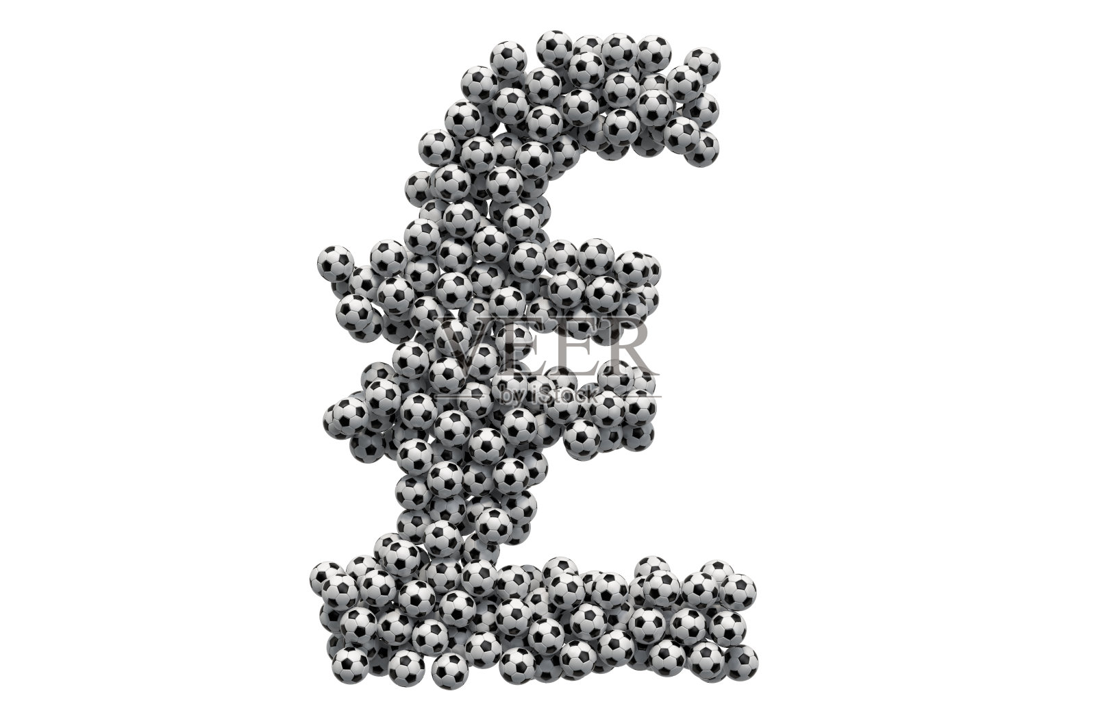从足球英镑符号，3D渲染孤立在白色背景照片摄影图片