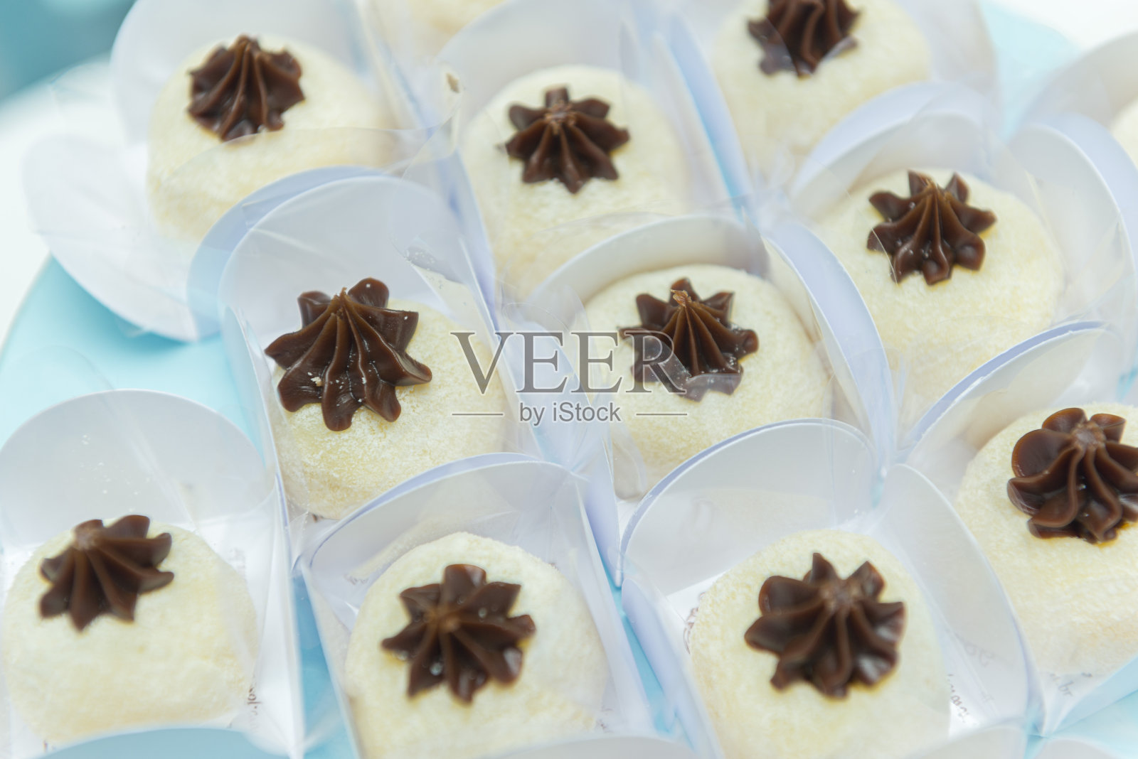 白色椰子松露与浅深度的领域。照片摄影图片