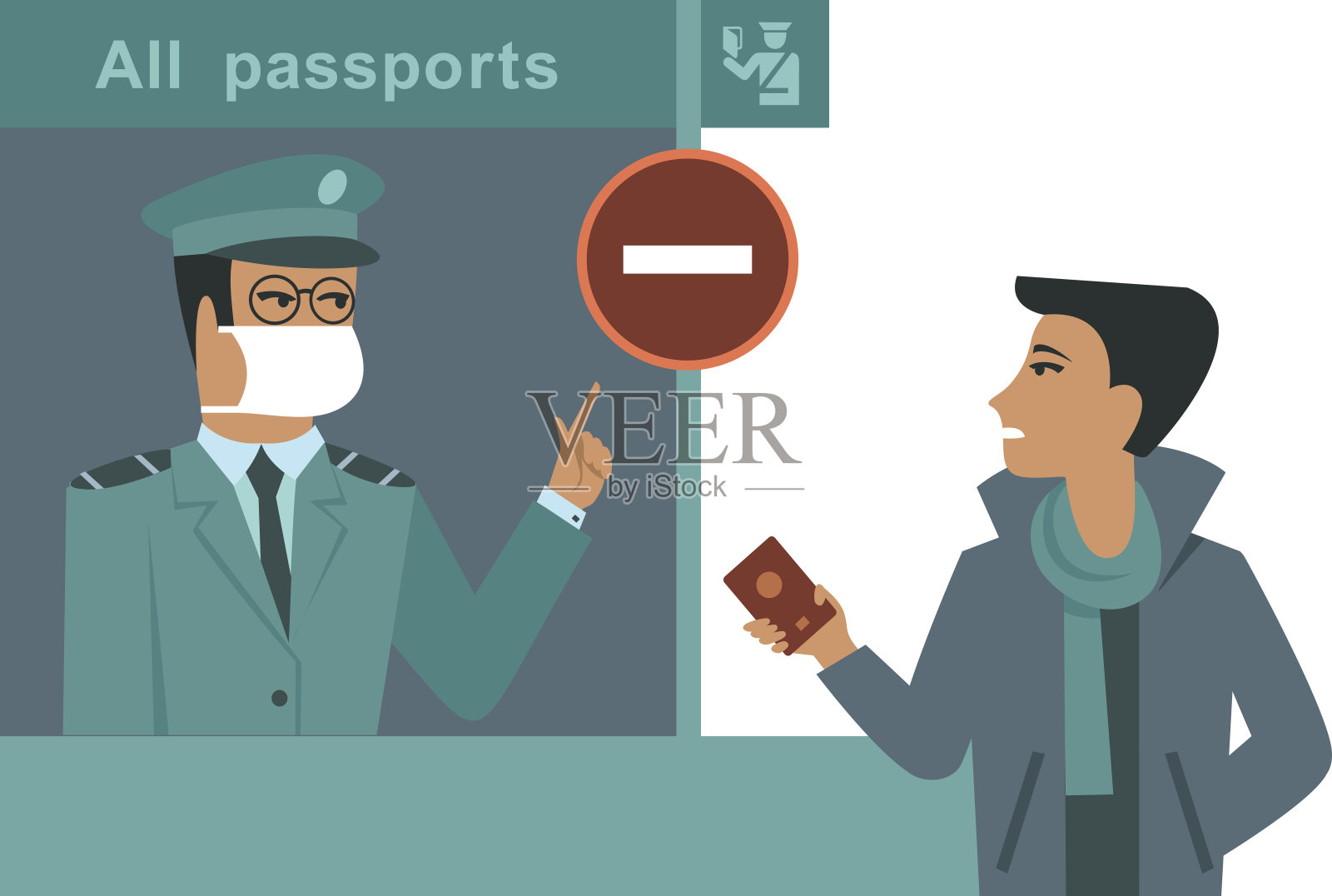 covid-19概念。在冠状病毒大流行期间关闭国家边境。插画图片素材