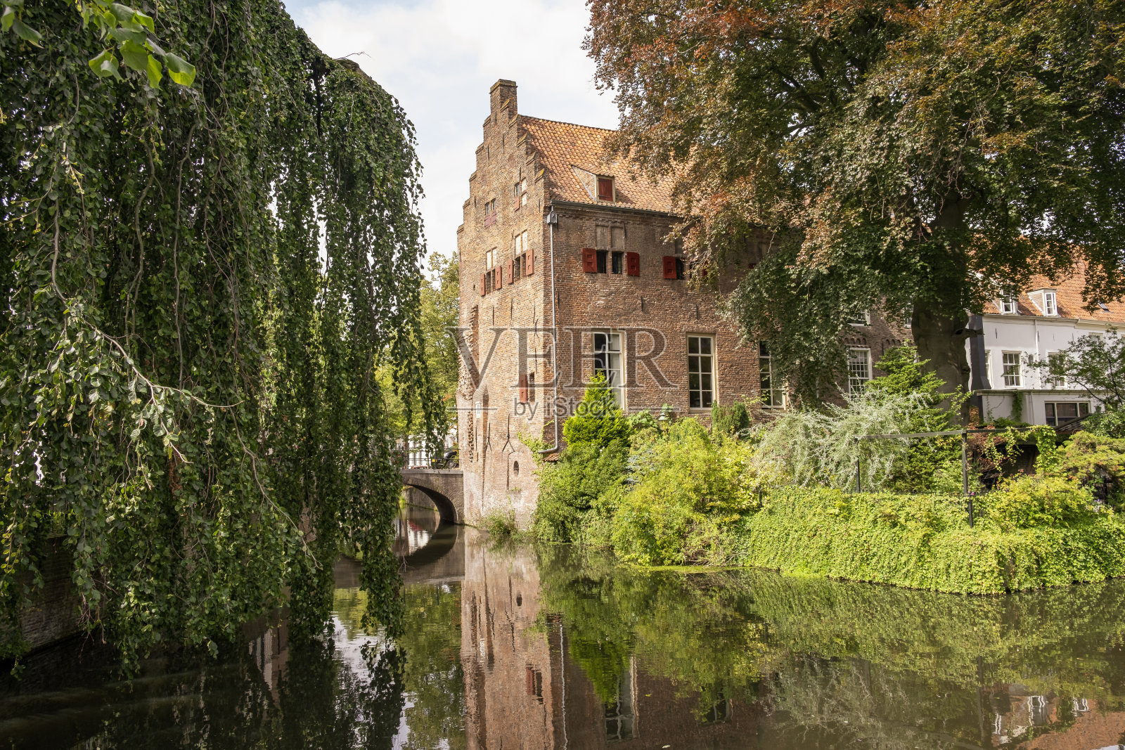在一个美丽的夏日，在阿默斯福特的Zuidsingel运河景色照片摄影图片