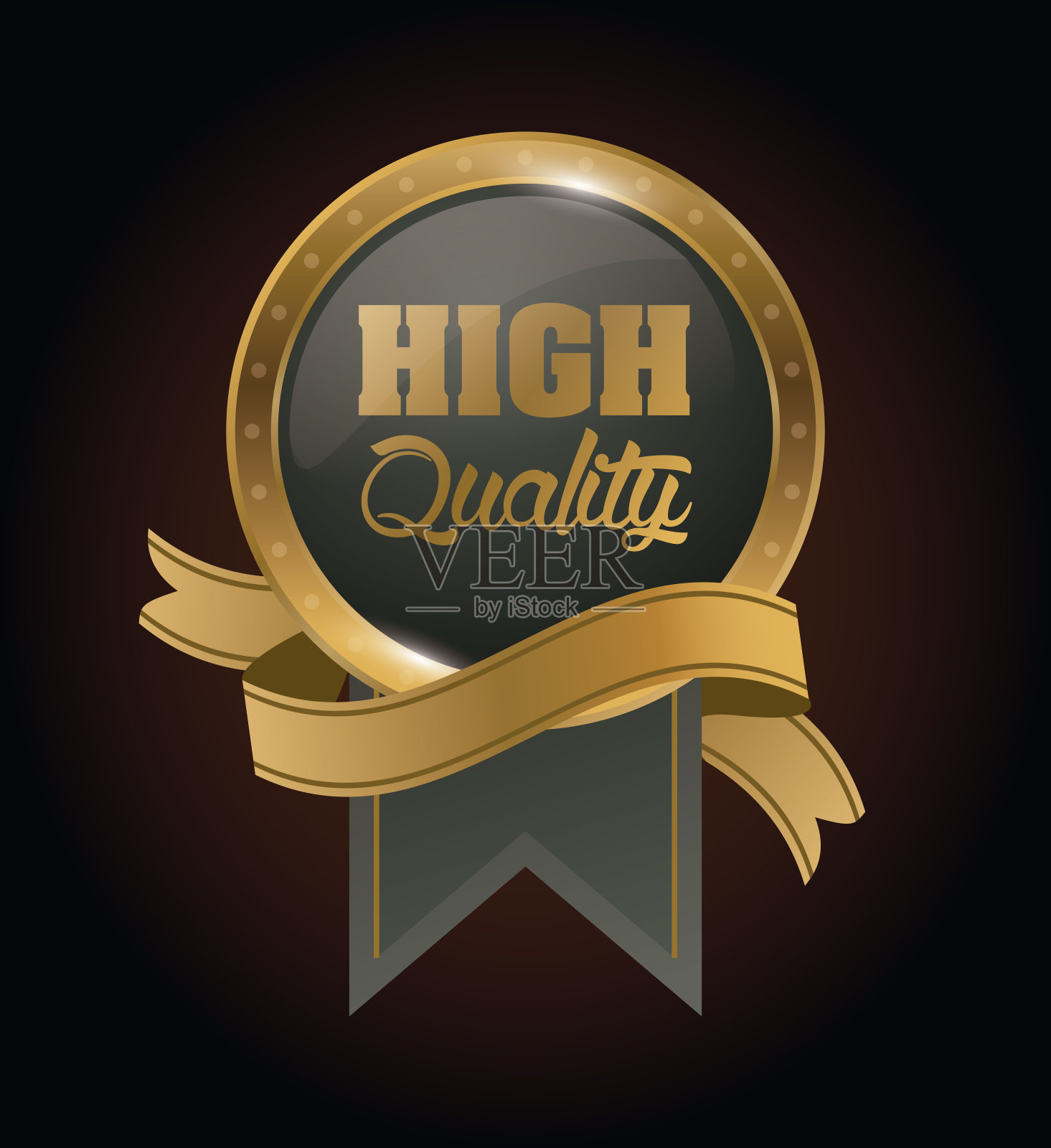 圆形徽章，带缎带的金色徽章插画图片素材