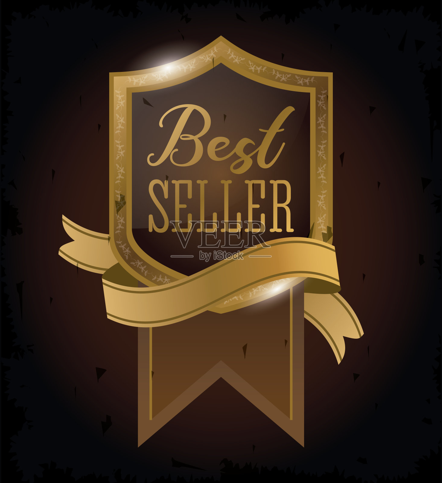 盾徽，金色徽章和缎带插画图片素材