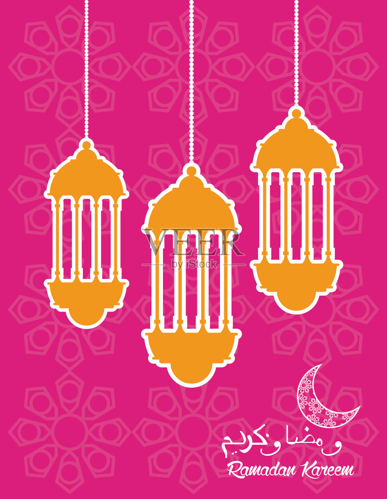 斋月卡里姆庆祝卡与灯笼挂插画图片素材