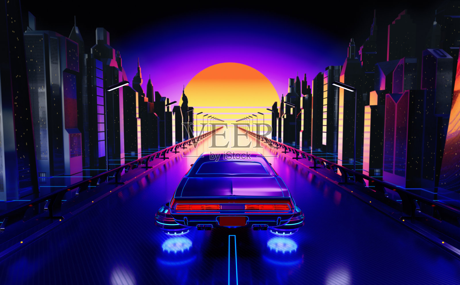 未来夜城背景插画图片素材