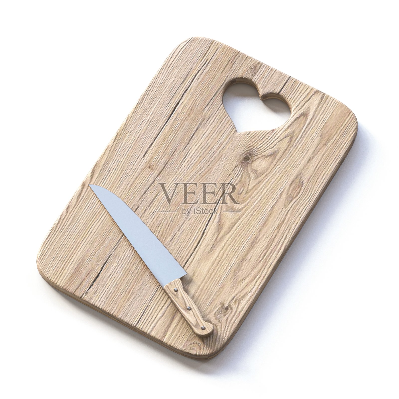 木砧板与心和刀3D照片摄影图片