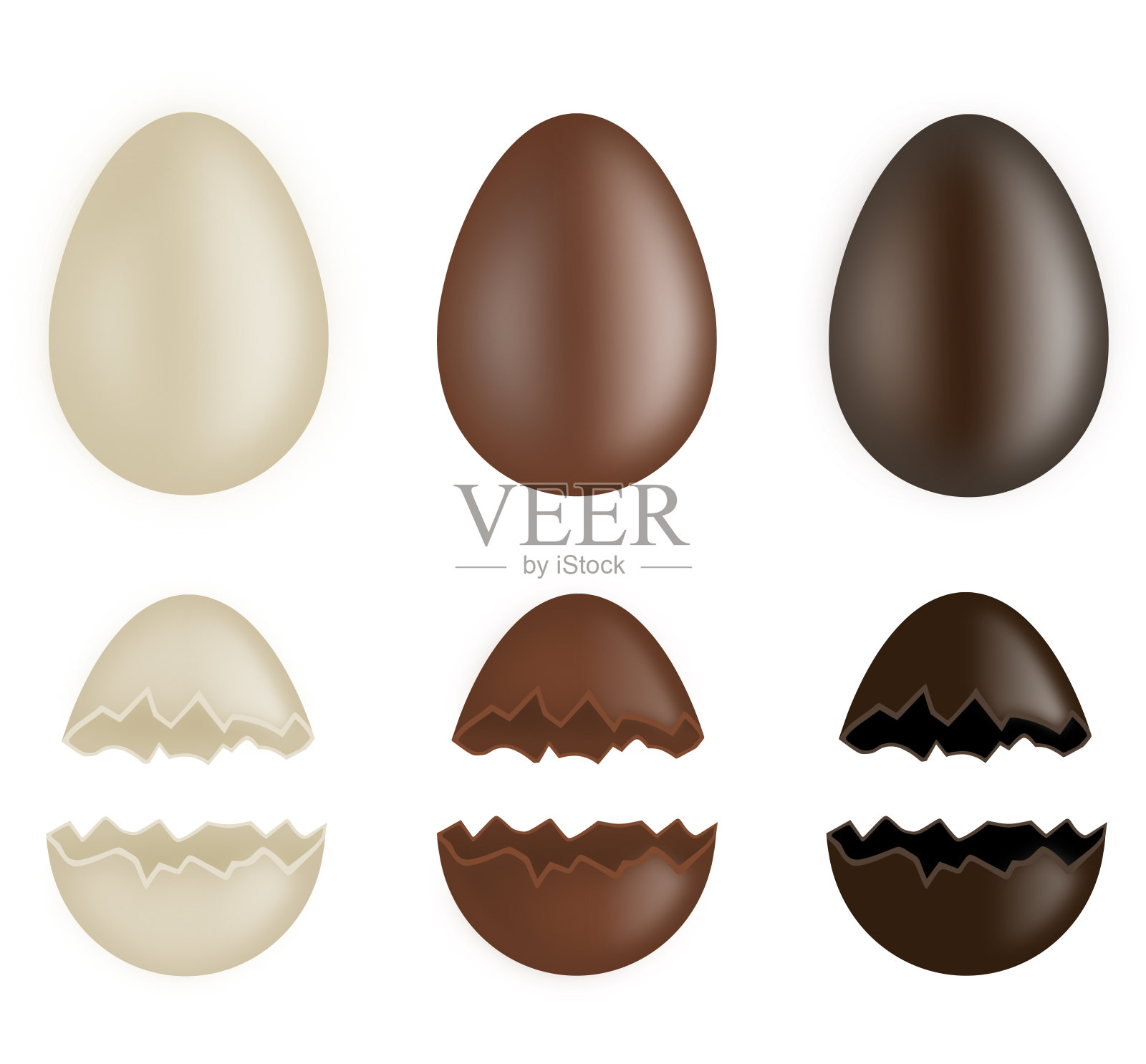 一套完整的和破碎的巧克力蛋插画图片素材