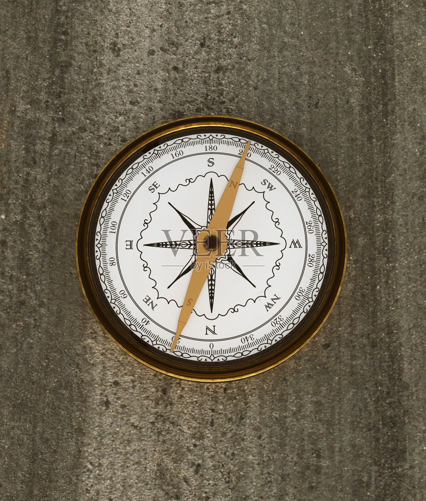 地板上的复古金色指南针，3d渲染照片摄影图片