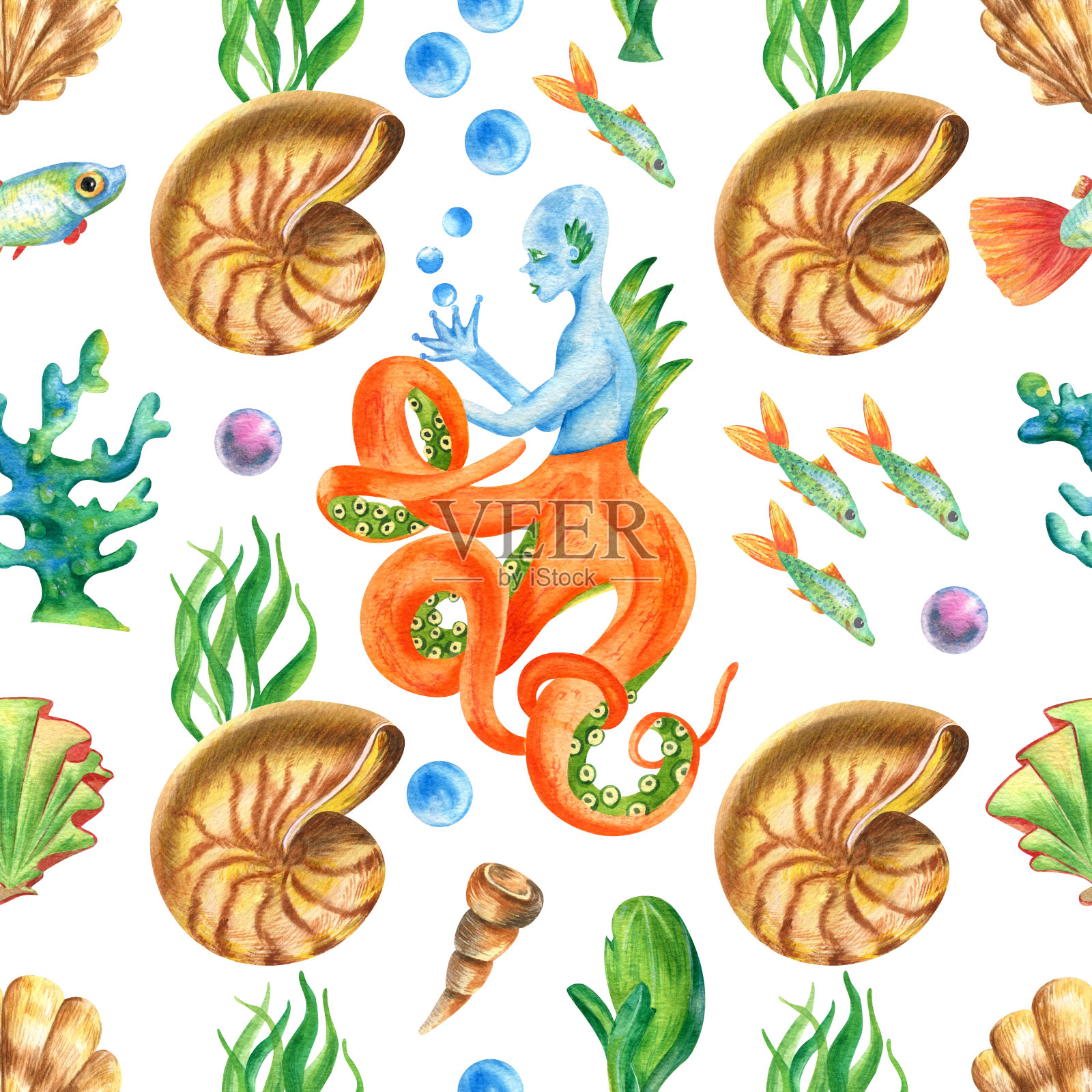 海底水彩插图插画图片素材