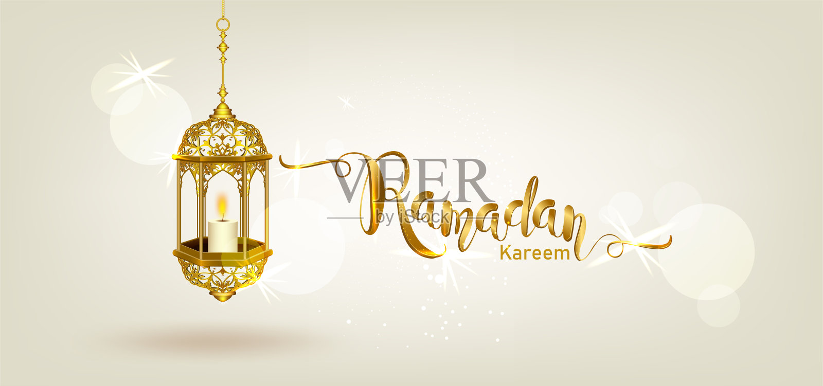 斋月卡里姆与金色华丽的新月和伊斯兰线清真寺圆顶与经典图案和灯笼伊斯兰豪华庆祝节日背景插画图片素材