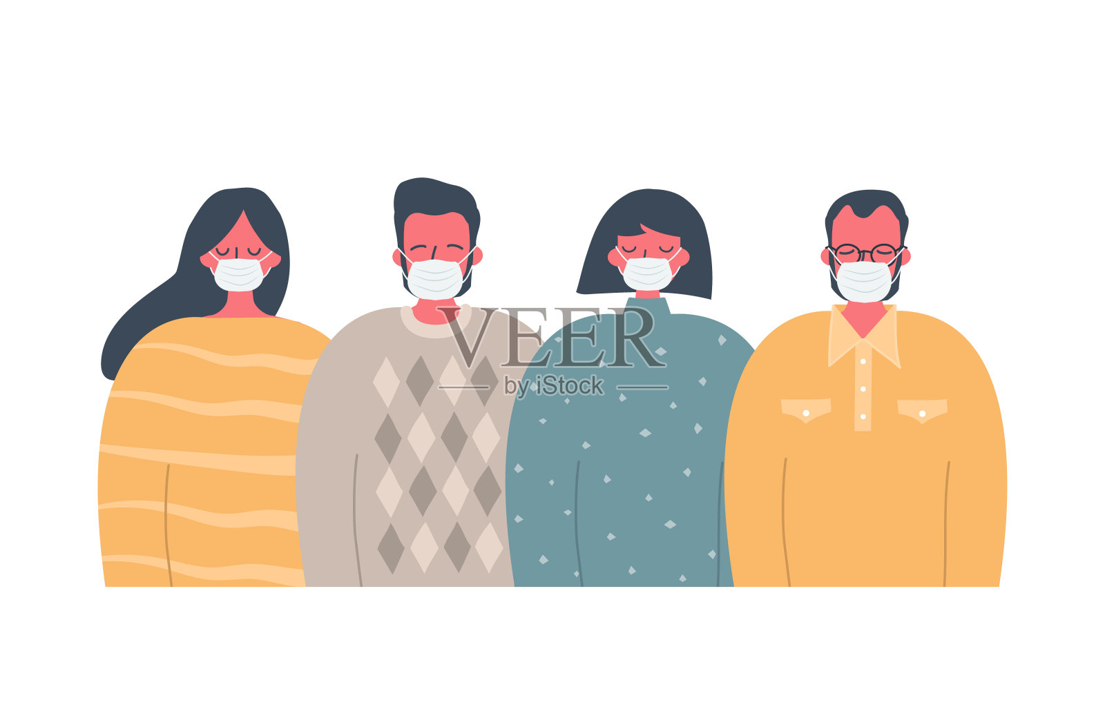 人们戴着医用防病毒口罩插画图片素材