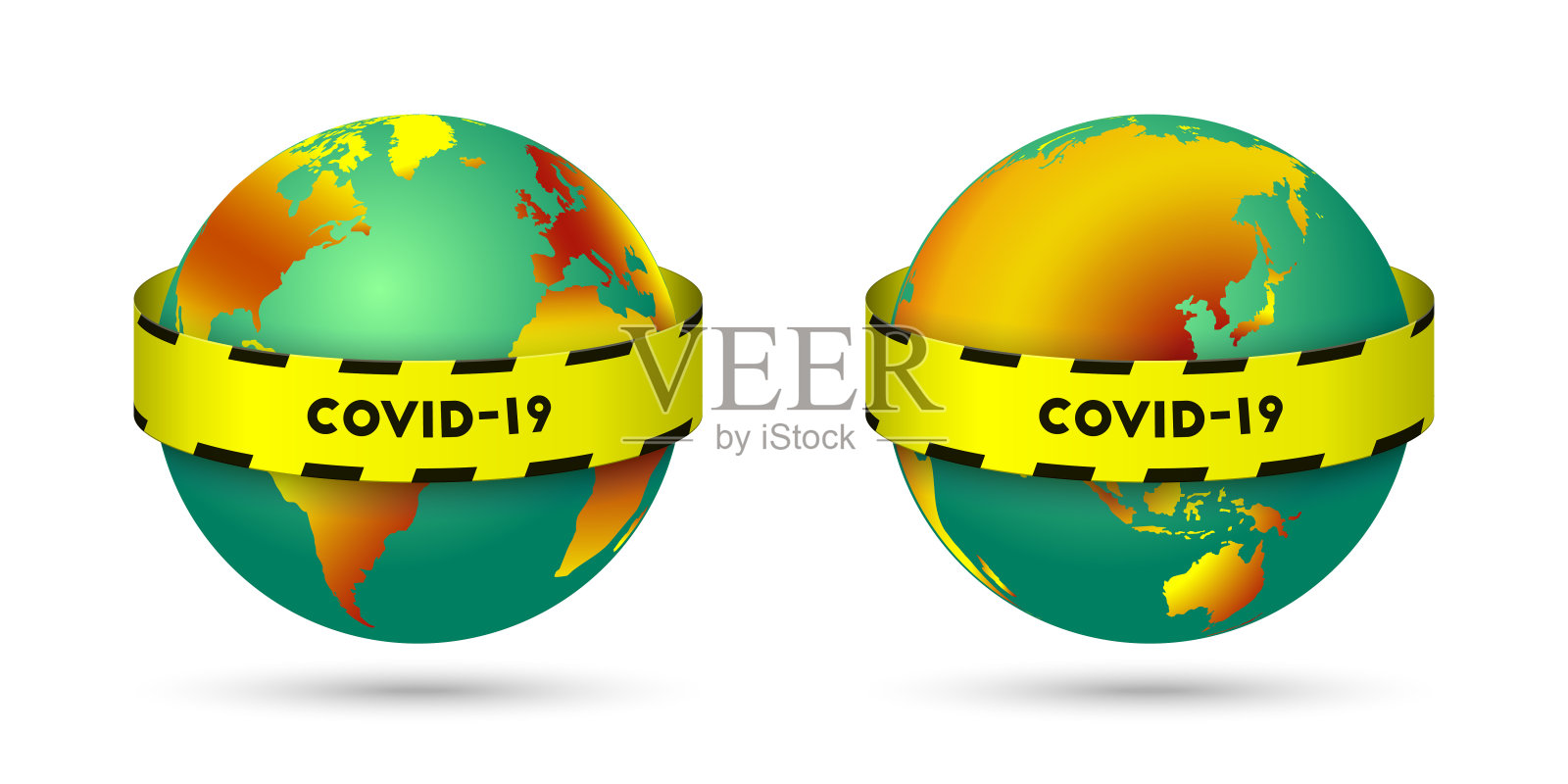 COVID-19、冠状病毒和黄黑隔离带作为全球大流行概念设计模板素材