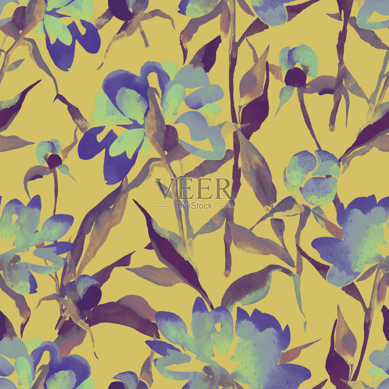 水彩花卉无缝图案插画图片素材