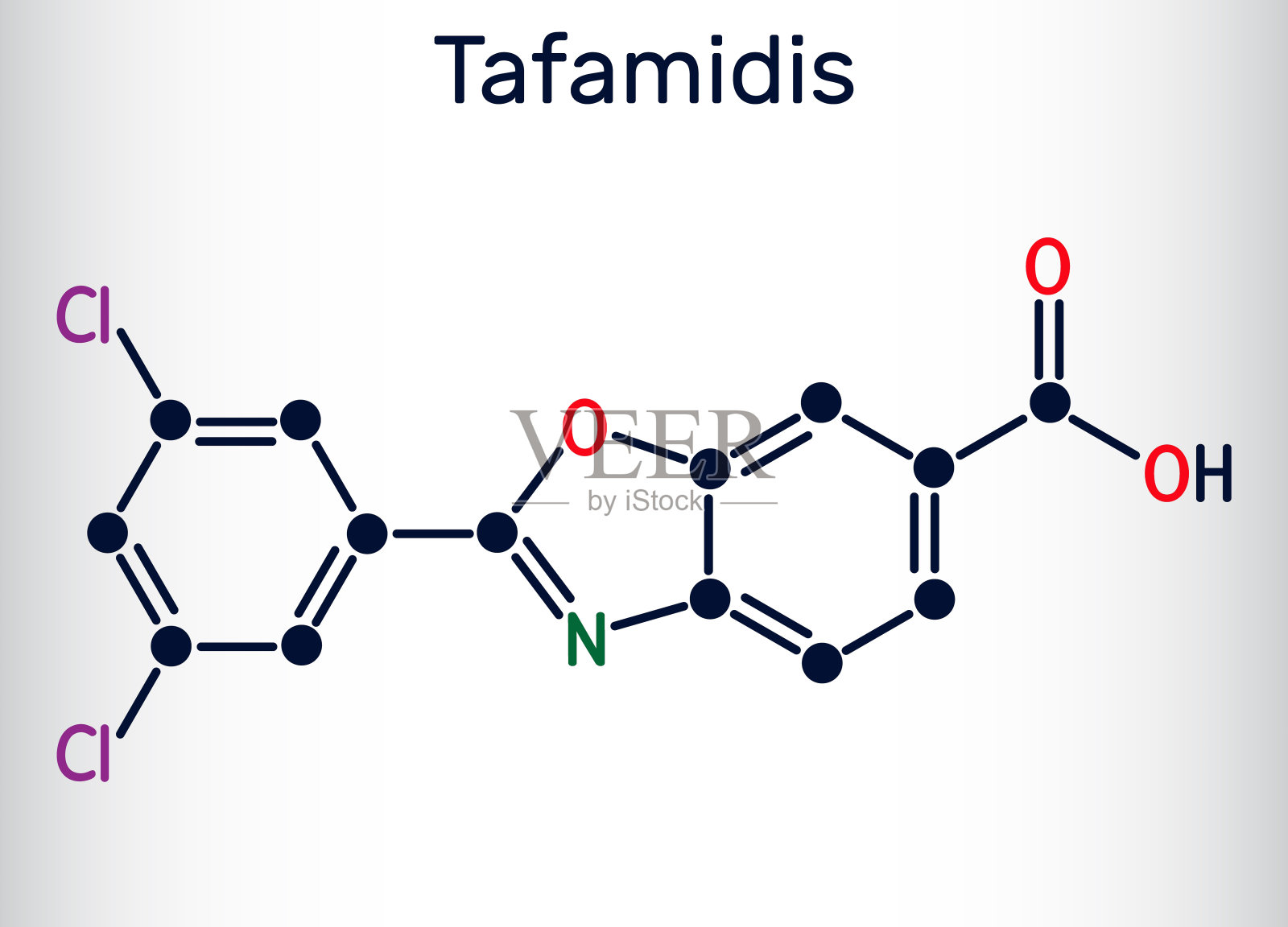 Tafamidis分子。这是一种用于延缓成人周围神经功能丧失的药物。结构化学公式。插画图片素材