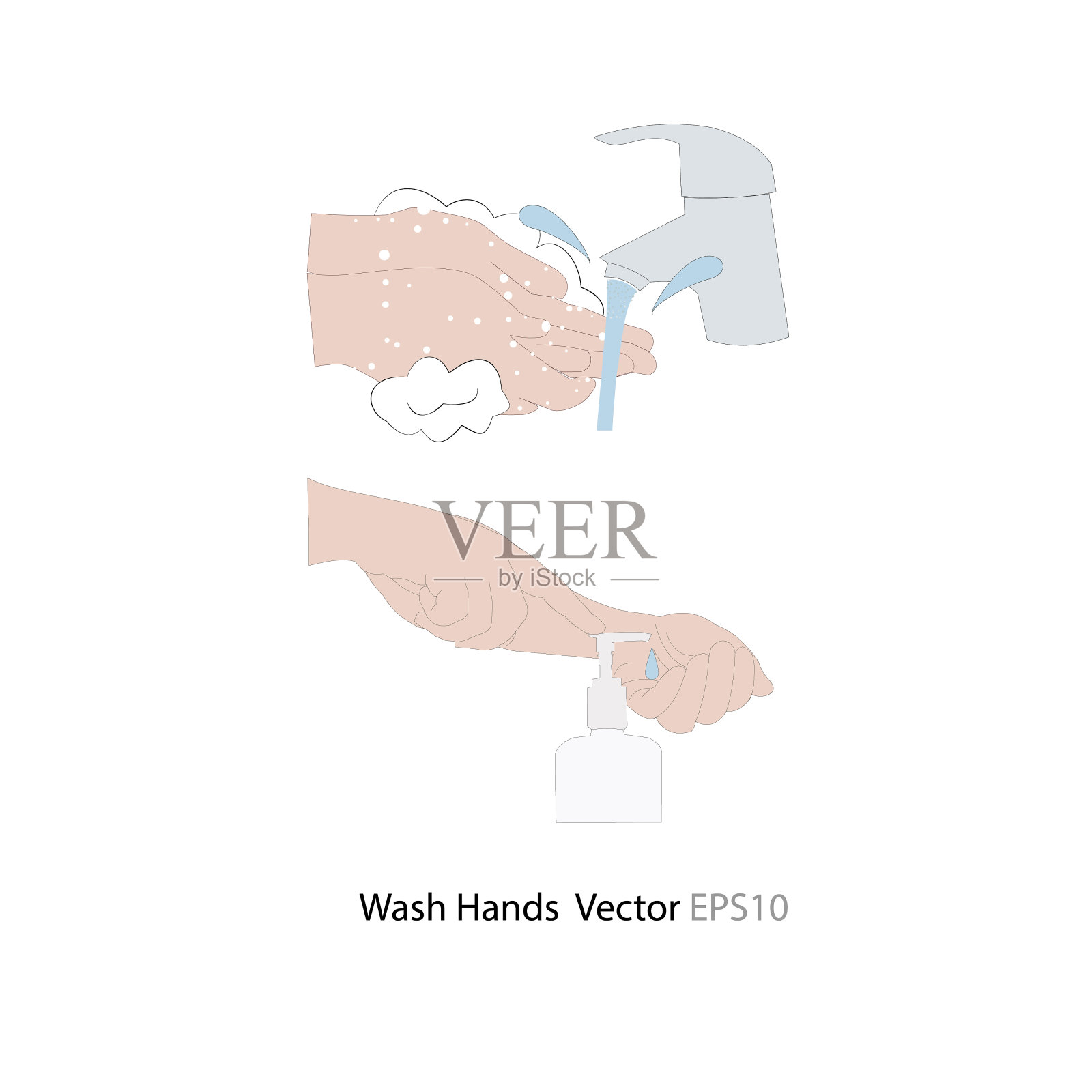 收集用肥皂和酒精凝胶洗手，病毒COVID-19预防说明载体。插画图片素材