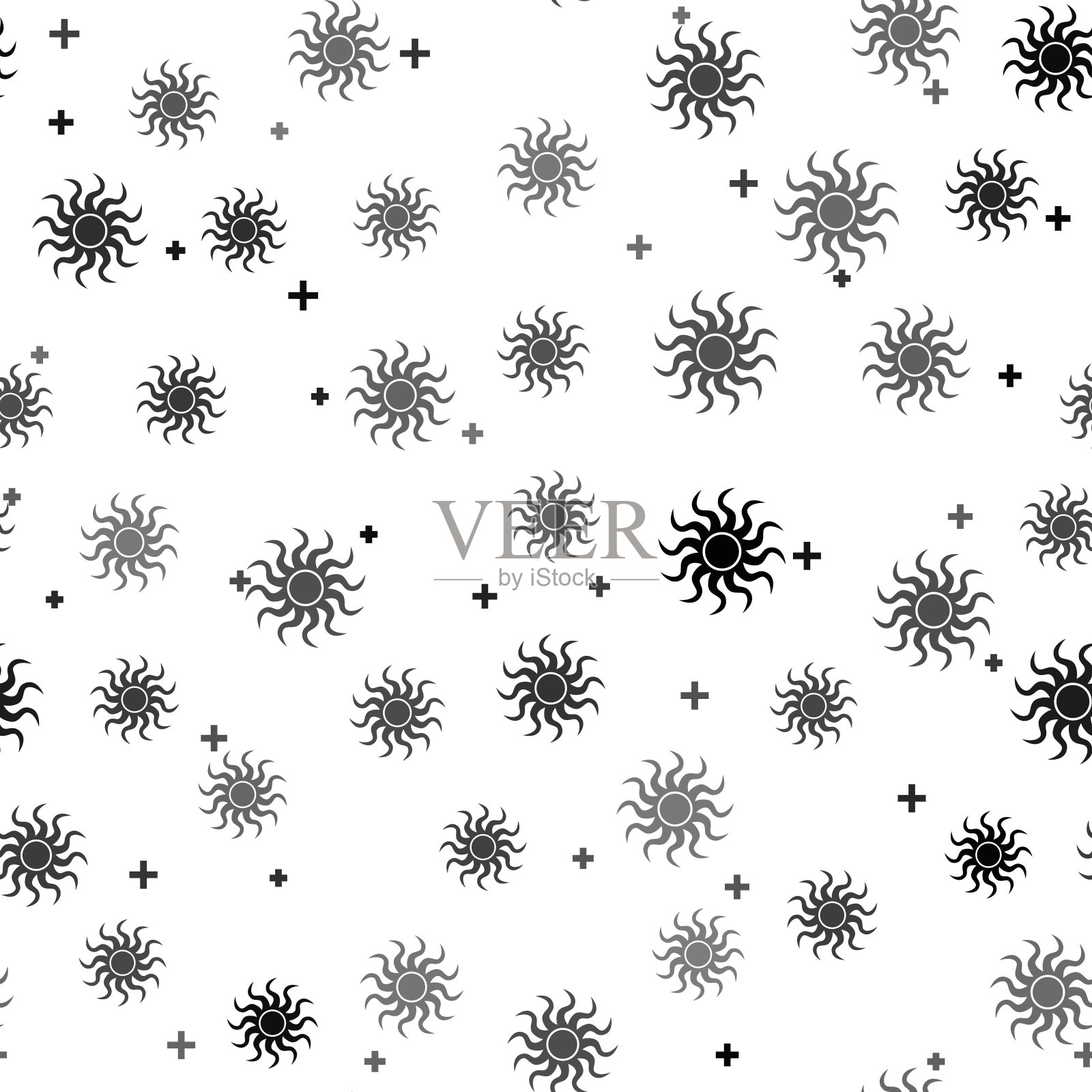 黑太阳图标孤立无缝模式上的白色背景。矢量图插画图片素材