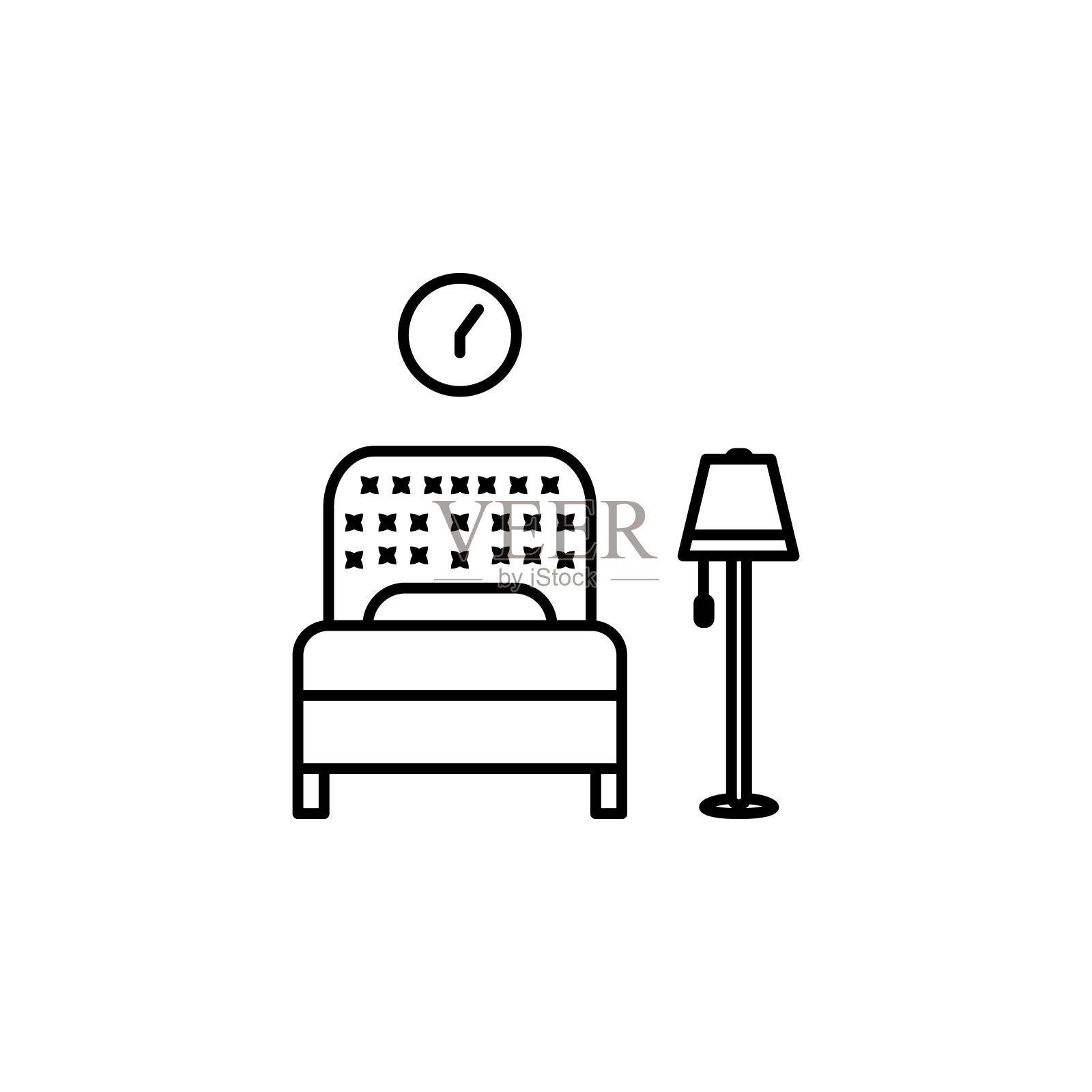 卧室，时钟，家具，灯线插图图标上的白色背景插画图片素材