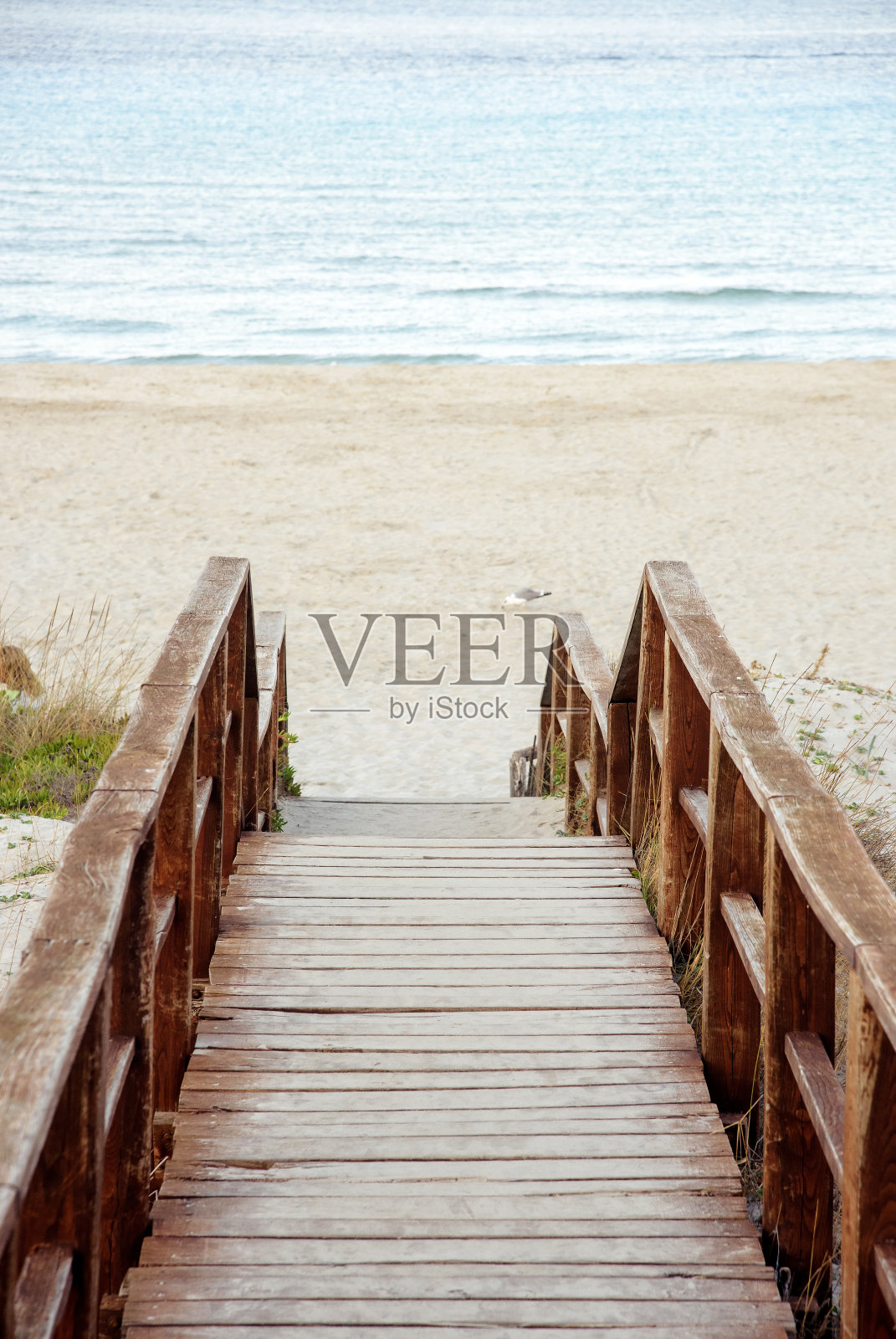 木制楼梯通往沙滩照片摄影图片