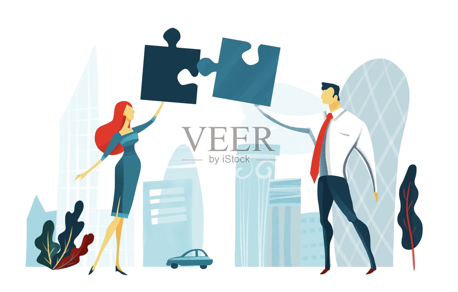 商业人士拿着拼图。业务概念说明插画图片素材