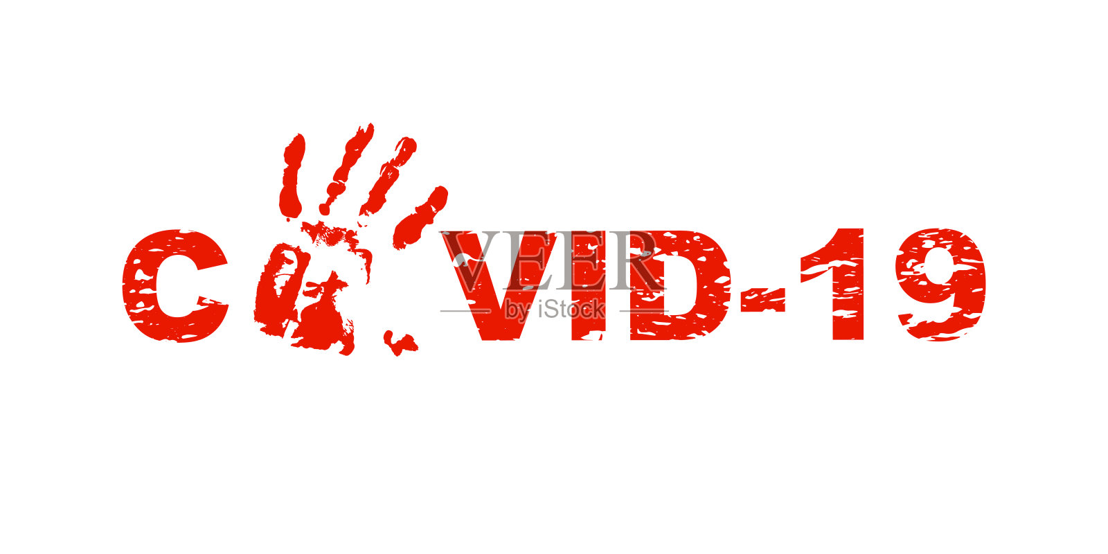 Covid-19红色垃圾邮票，白色背景手印。冠状病毒概念标志用文字- COVID-19墨水标记。矢量图插画图片素材