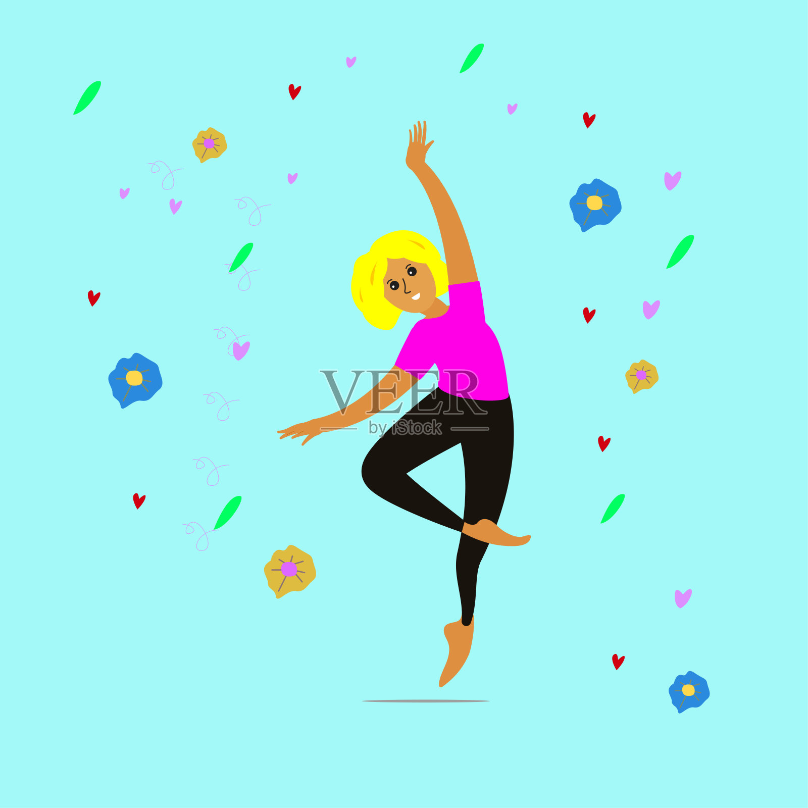 快乐身体积极女人跳舞。漂亮的女图插画图片素材