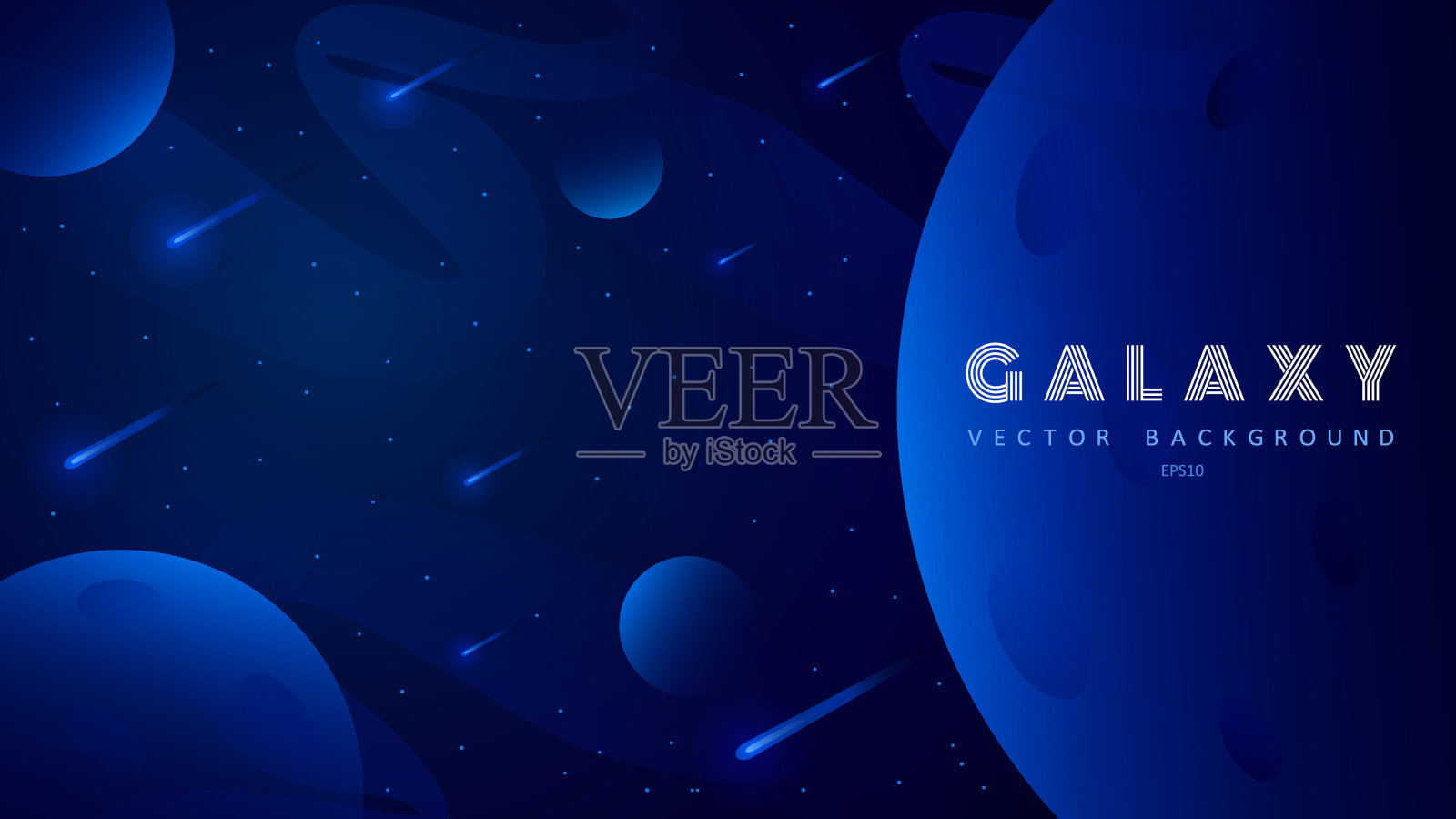 水平空间背景与抽象形状和行星。网页设计。太空探索。星系的矢量图。网络横幅的概念。插画图片素材