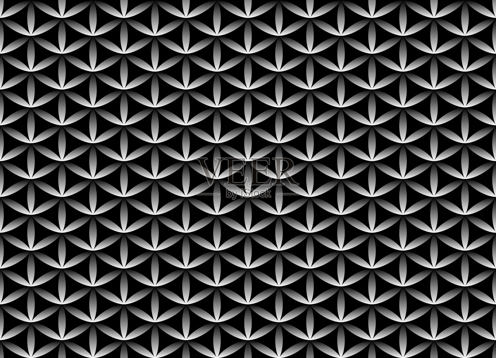 无缝卷黑白图案。生命之花设计卷背景。花卉重复的几何纹理或网页填充。看起来像鳞片或链甲插画图片素材