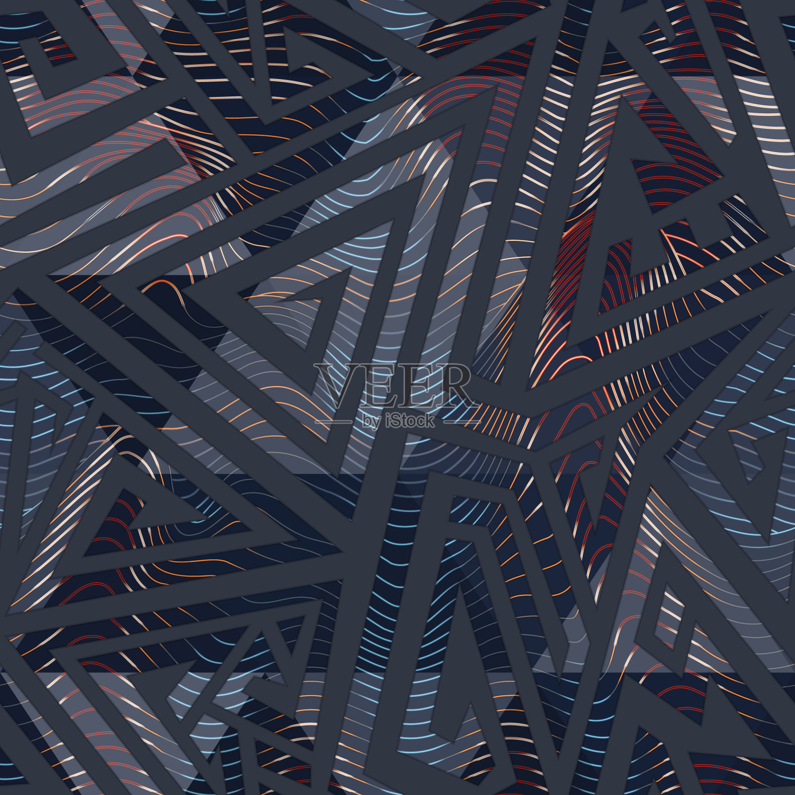 城市色彩几何迷宫图案插画图片素材