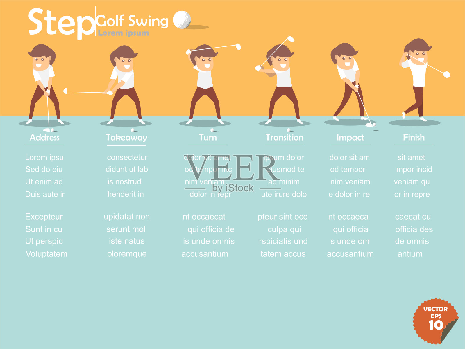 漂亮的信息图形平面设计的高尔夫挥杆步与复制空间插画图片素材