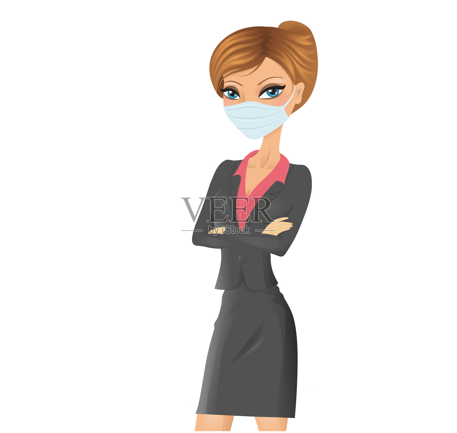戴着面具的欧洲女人。她穿着西装。插画图片素材