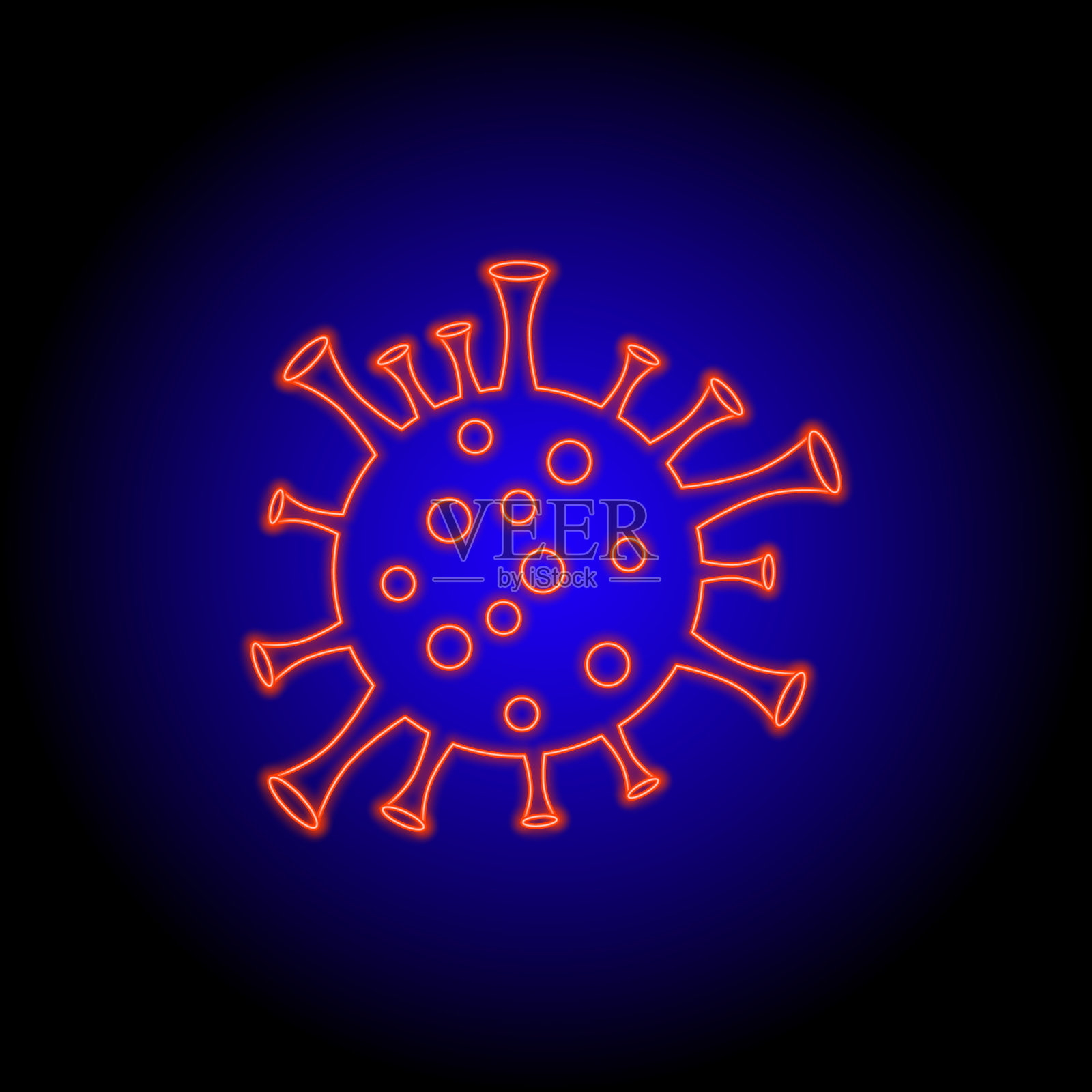 药物冠状病毒细菌、n-冠状病毒、微生物分离的霓虹灯平面图标插画图片素材