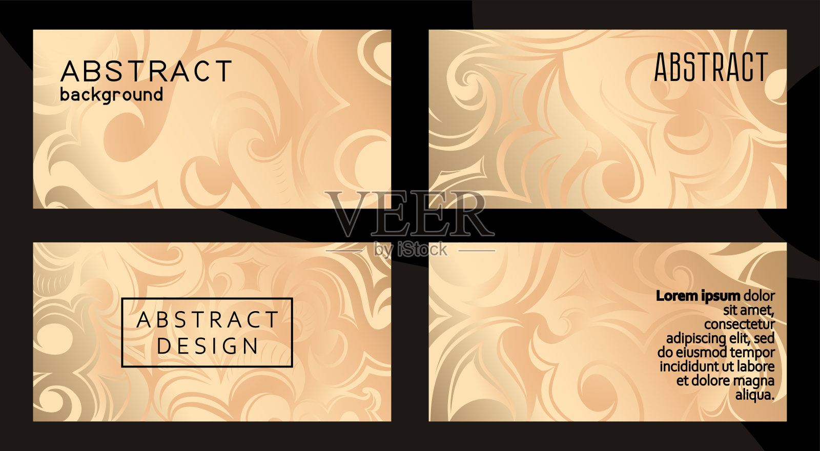 一套装饰抽象的背景与花，在锦缎部落元素，哥特式，巴洛克风格插画图片素材