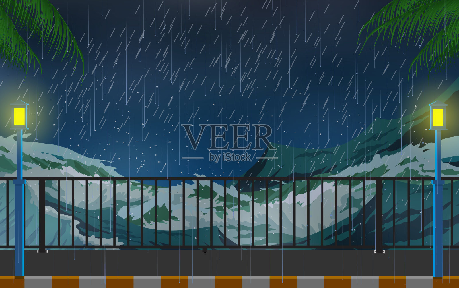 池日落插画图片素材