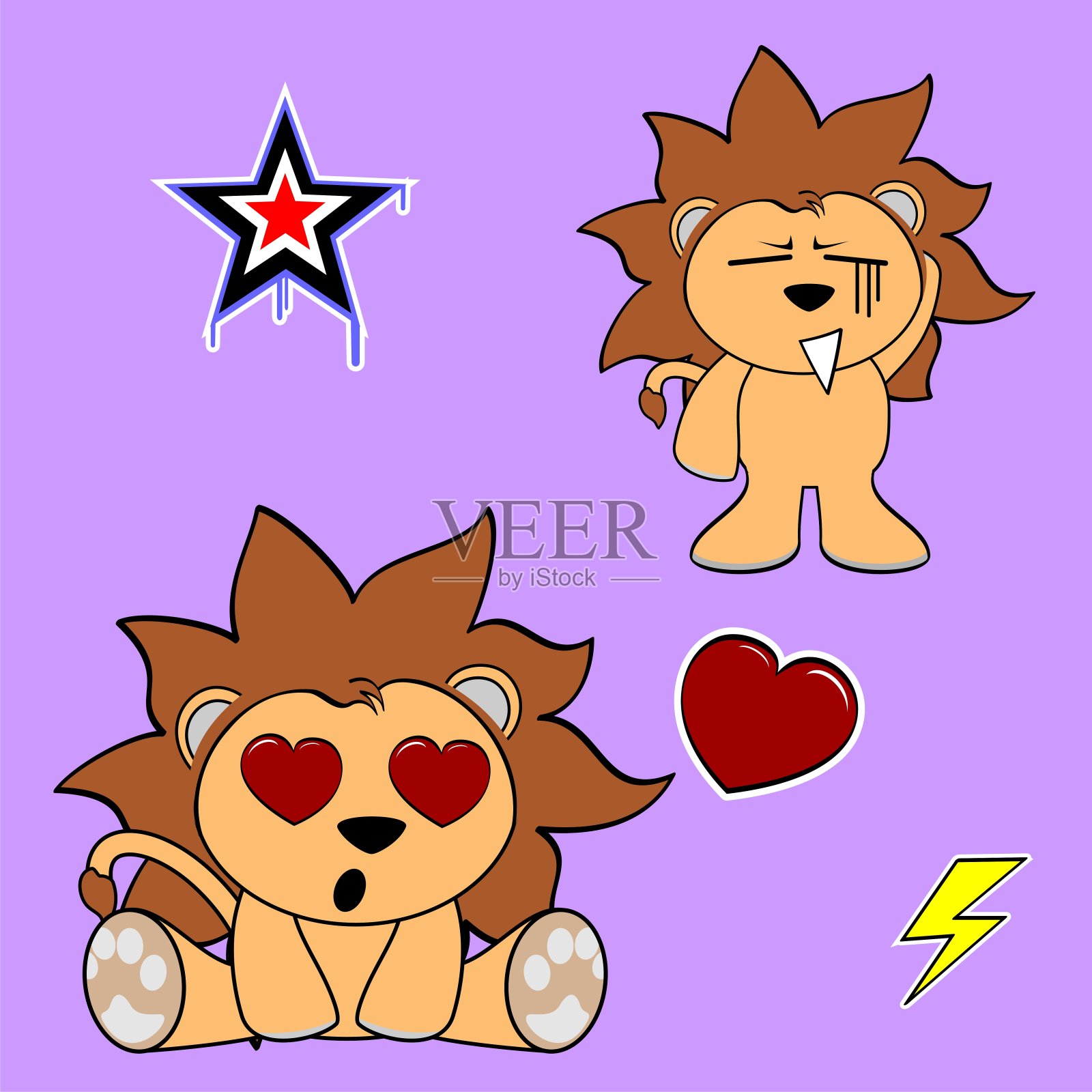 可爱的卡哇伊狮子表情收藏插画图片素材
