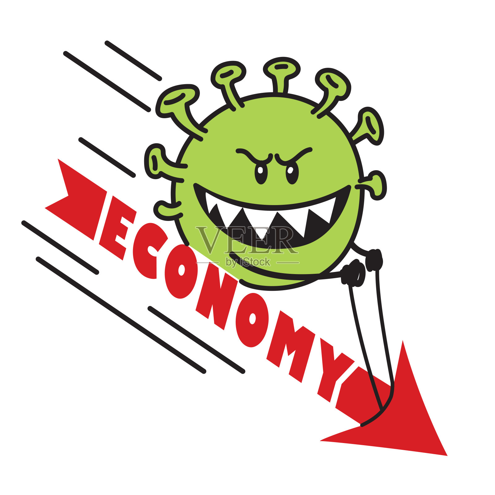 冠状病毒的概念。病毒来袭的经济。Covid-19卡通人物。插画图片素材