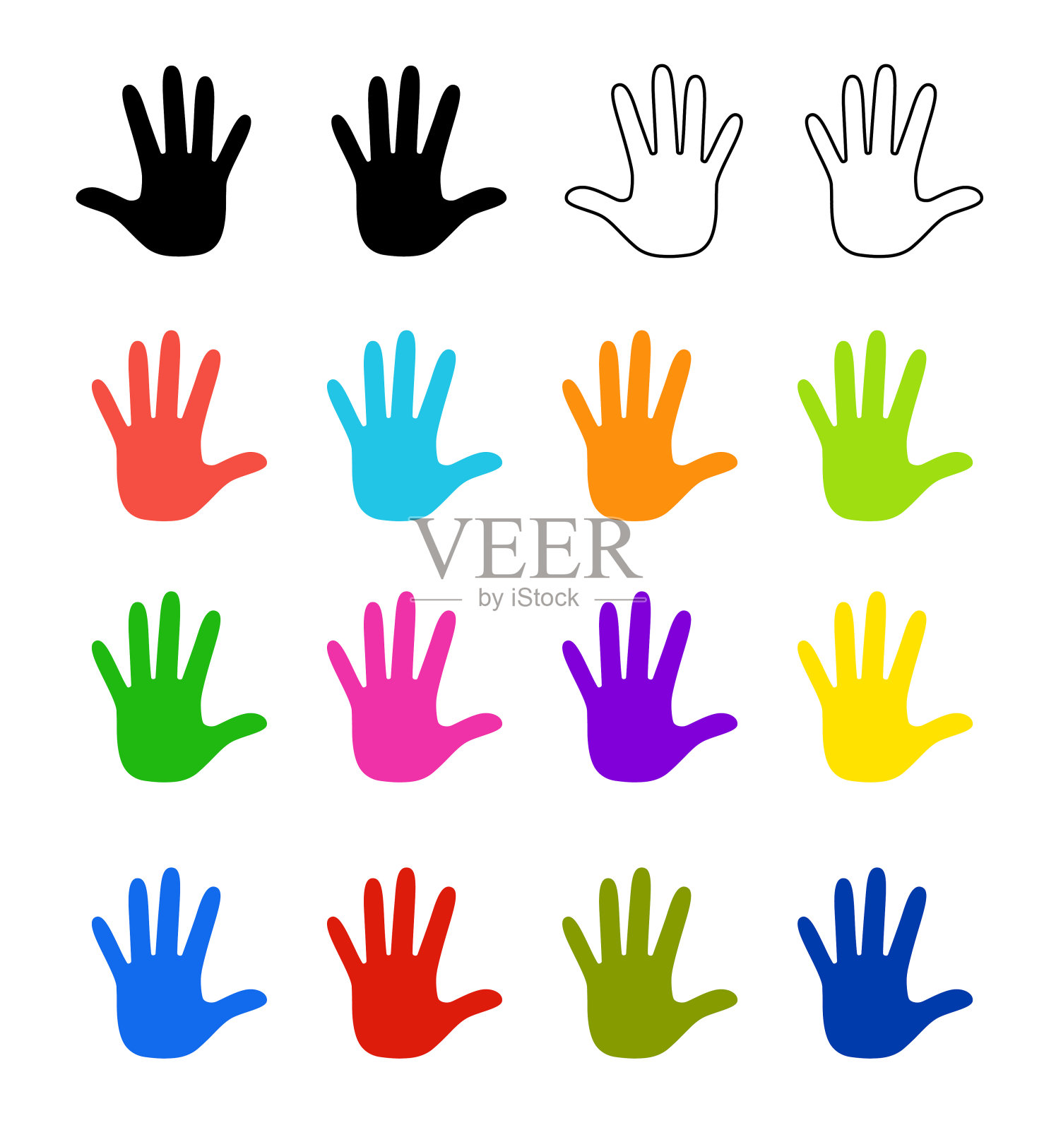 彩色手掌图标集(黑白添加)设计元素图片