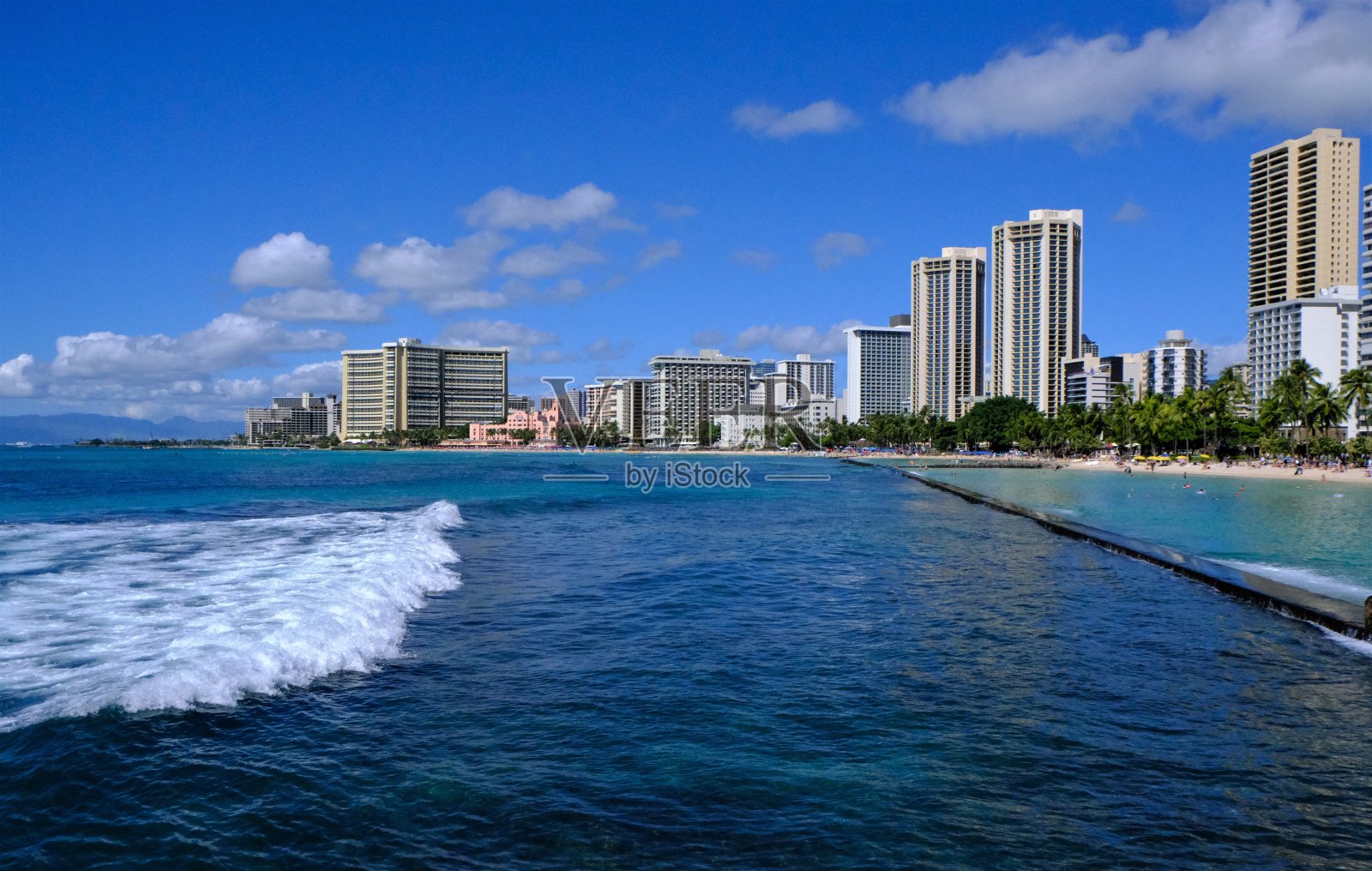 威基基海岸的风景。照片摄影图片