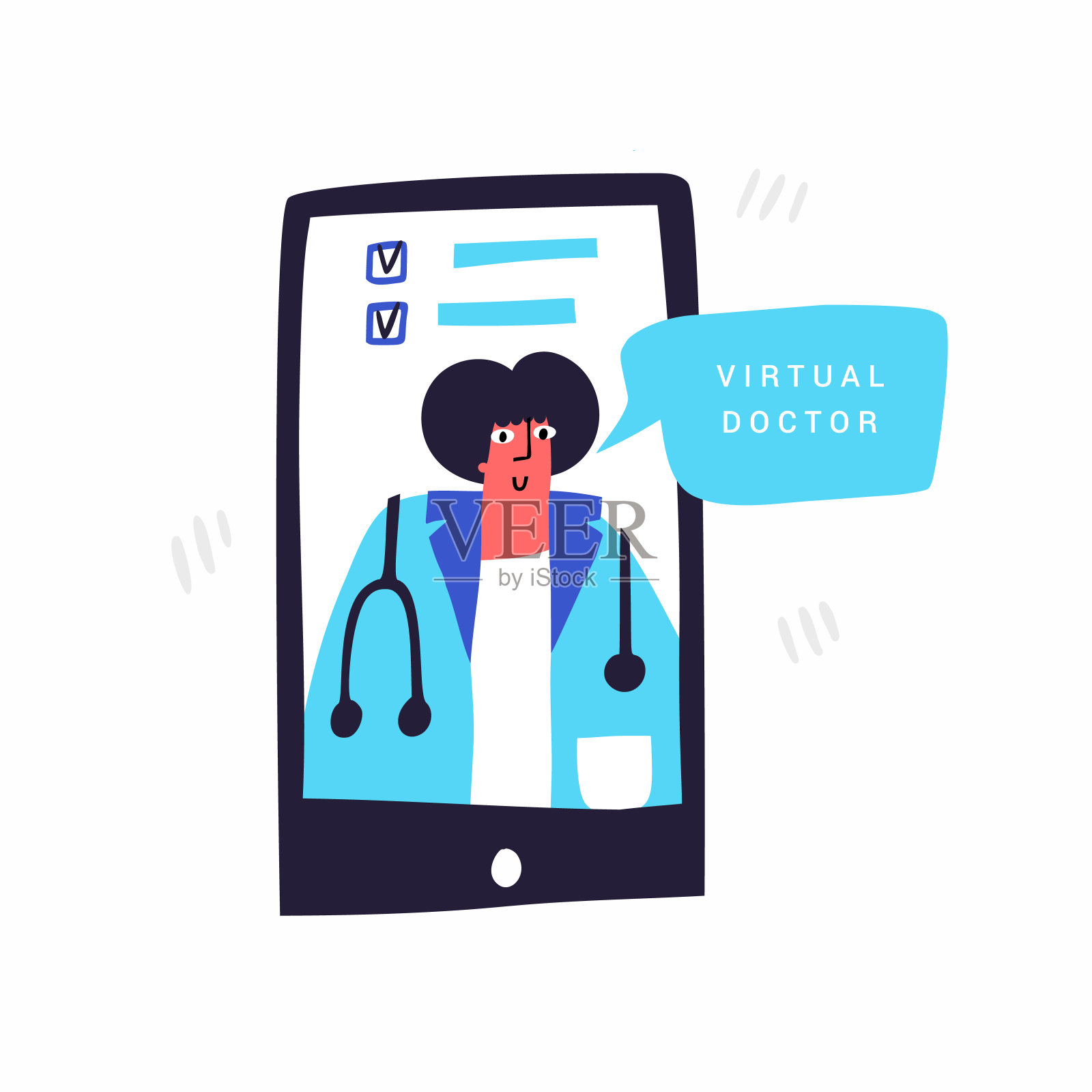 虚拟医生应用手绘矢量插图插画图片素材