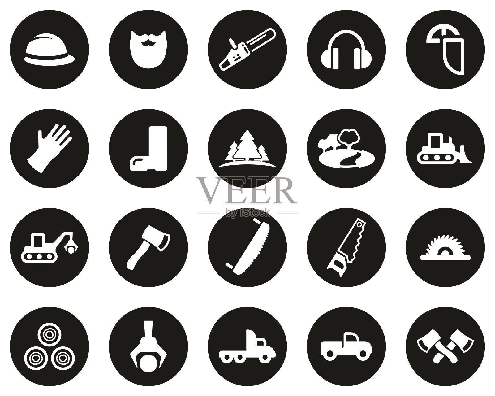 伐木工或伐木工图标白色在黑色平面设计圈设置大图标素材