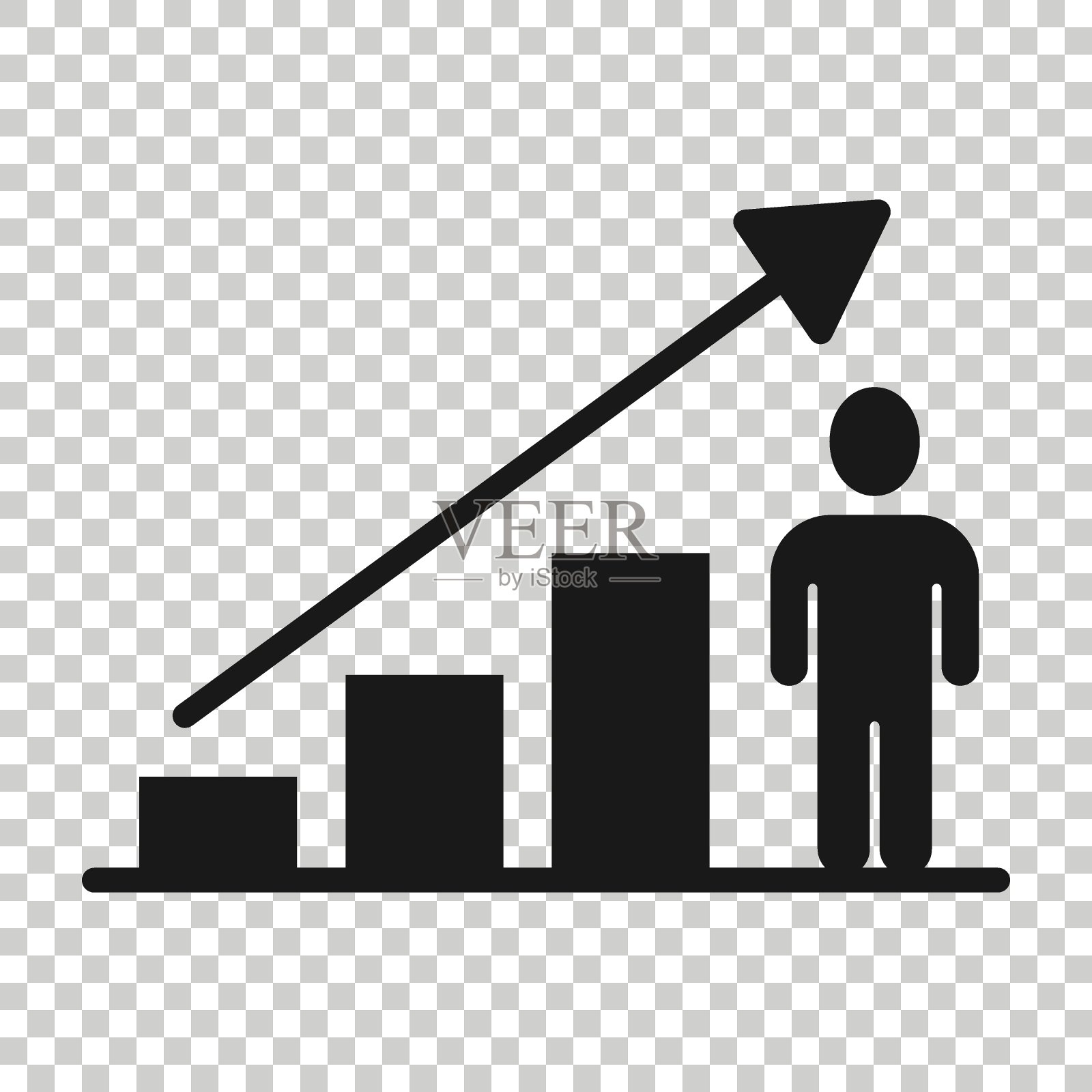 人与增长箭头图标在平面风格。工作策略矢量插图在白色孤立的背景。办公室培训经营理念。图标素材