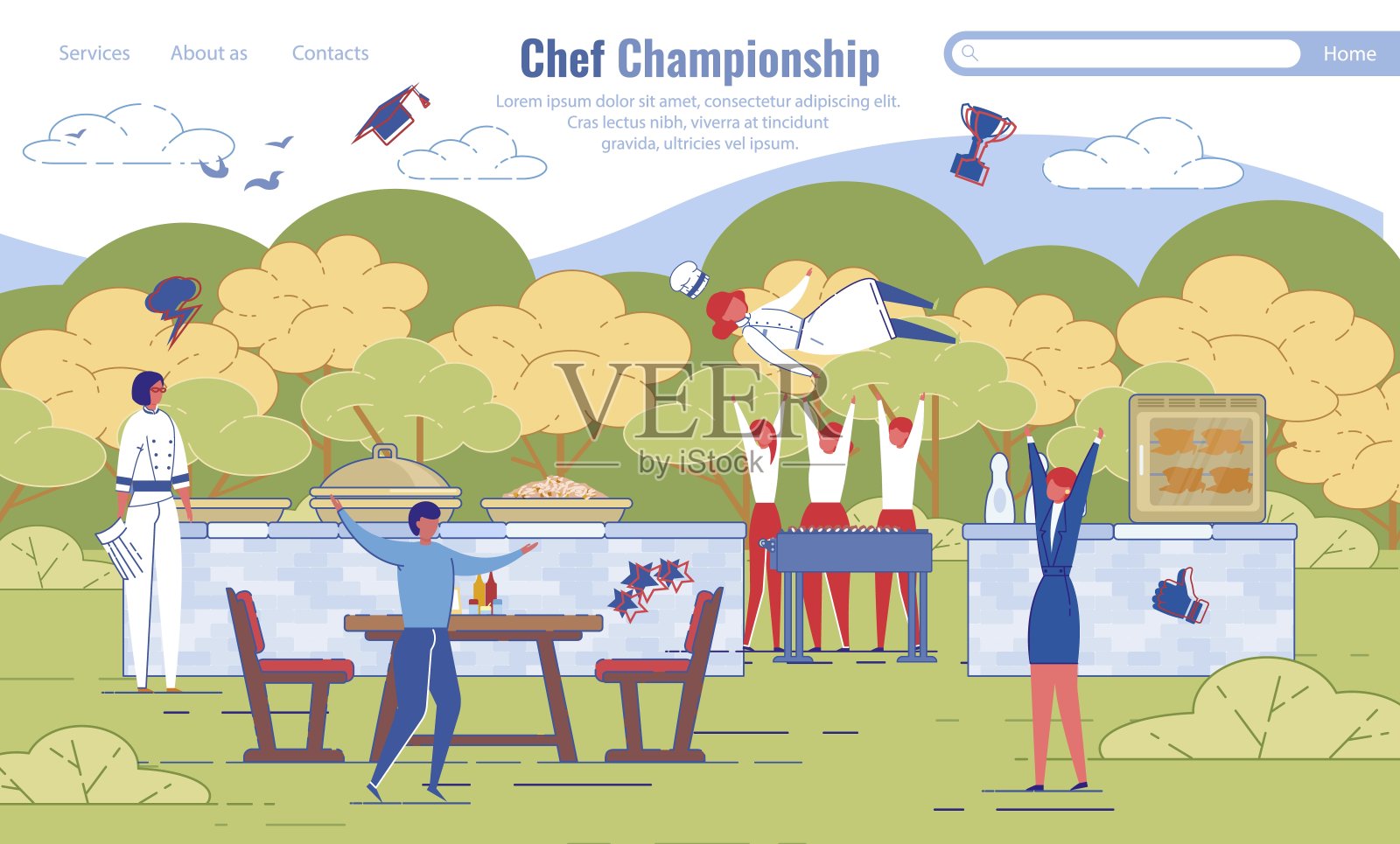 主厨锦标赛派对设计登陆页插画图片素材