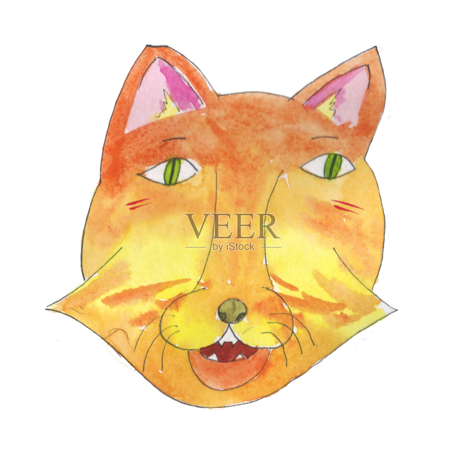 猫头红发野兽的头，看起来像猫或狐狸插画图片素材