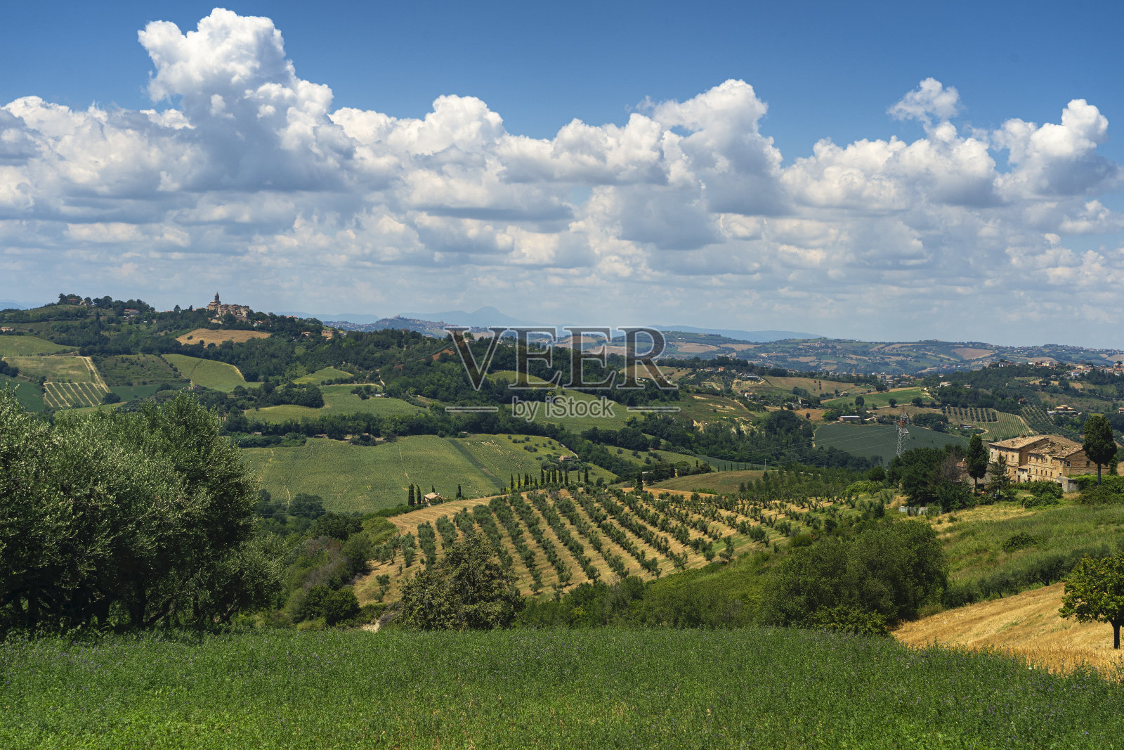 蒙特鲁比安诺附近的乡村景观，马奇，意大利照片摄影图片