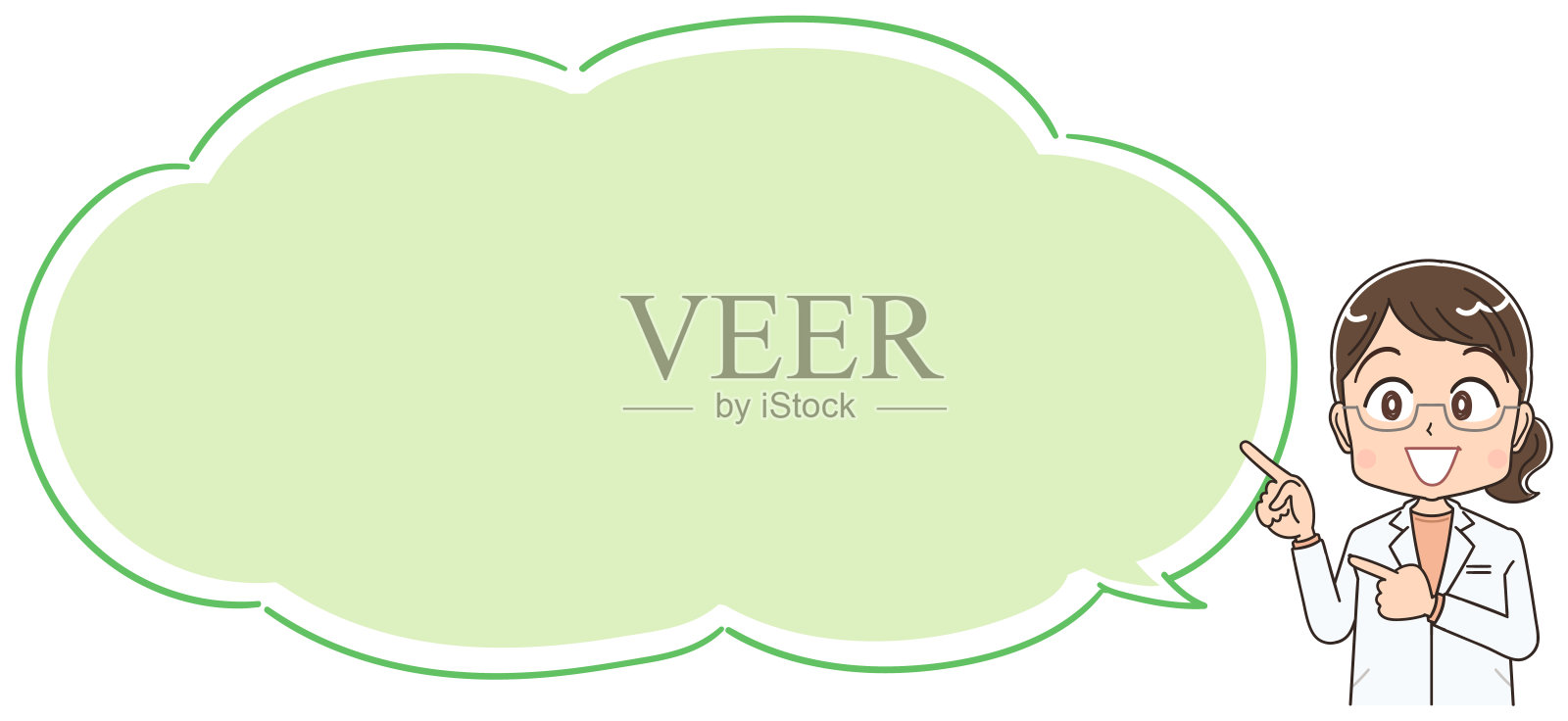 一个穿白大褂的女医生。演讲的气球。插画图片素材