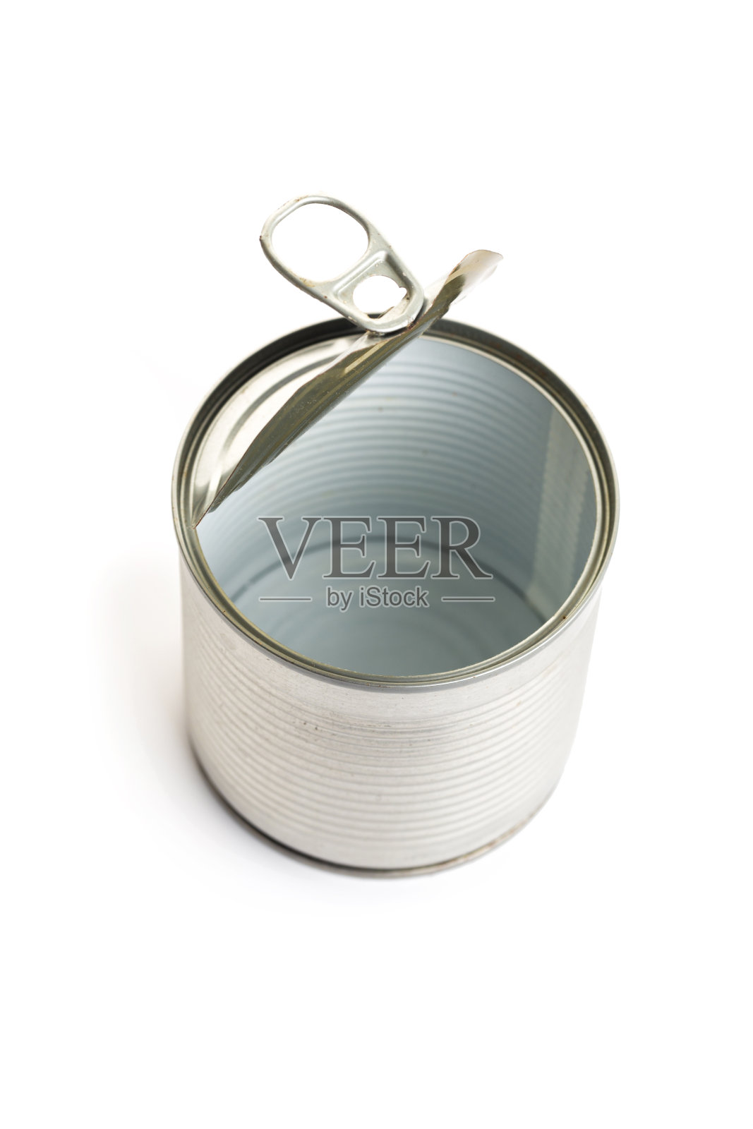 打开一个空的罐头孤立在白色背景照片摄影图片
