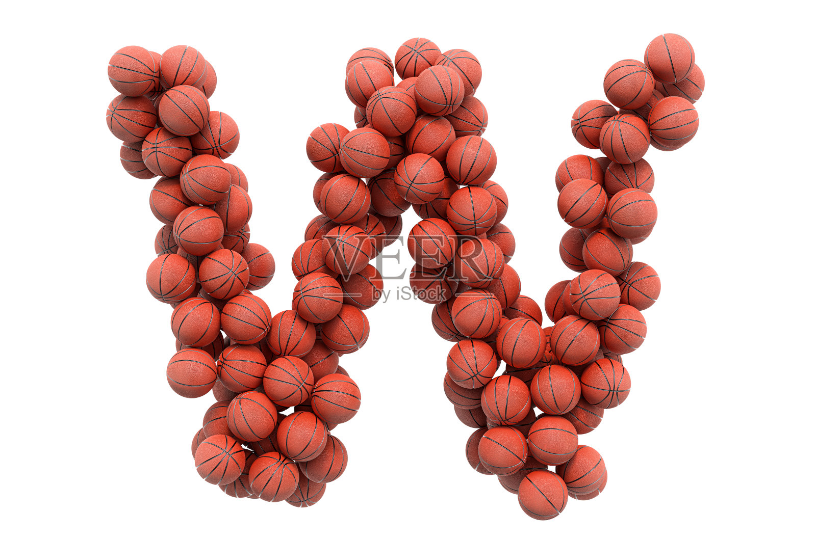 字母W来自篮球，3D渲染孤立在白色背景照片摄影图片