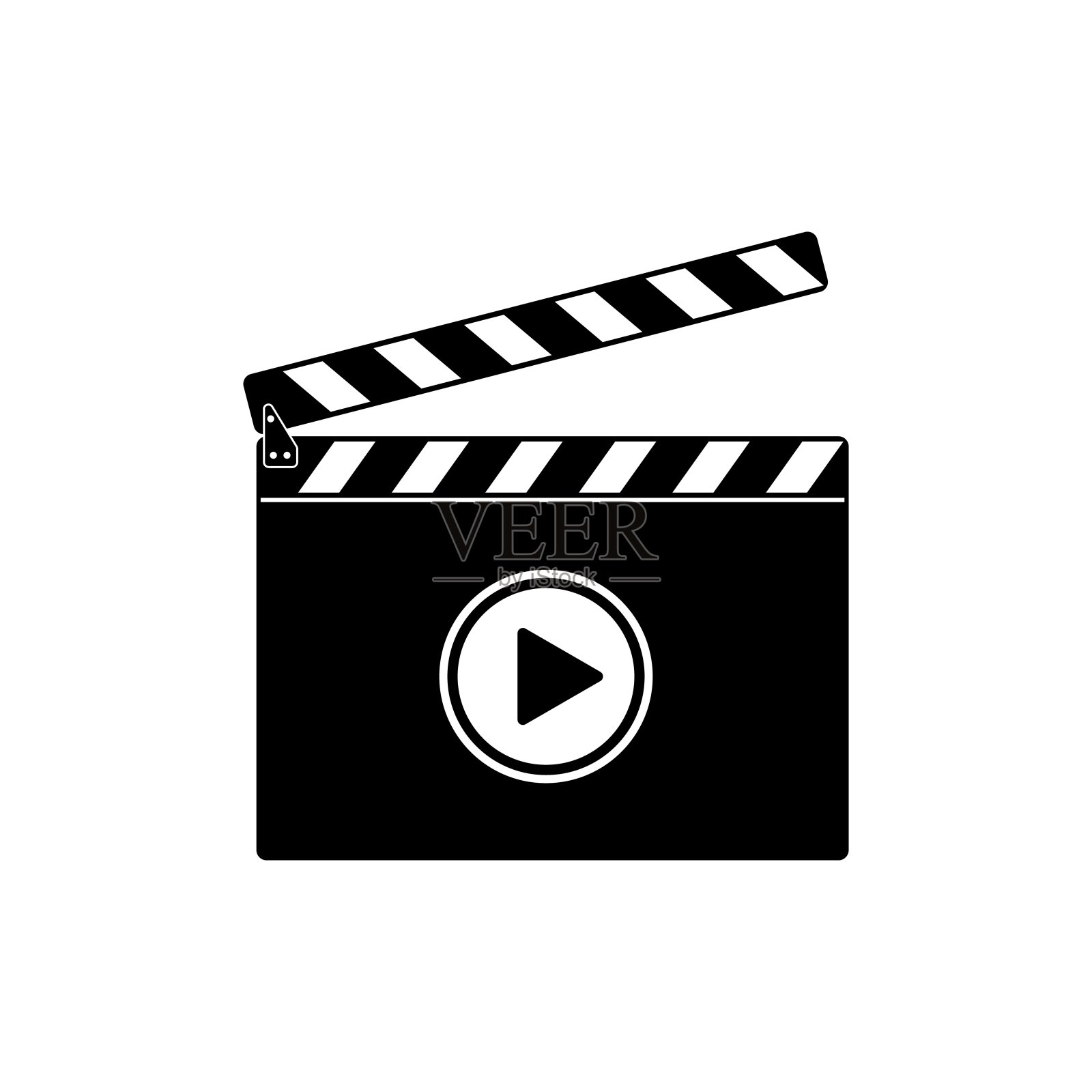 电影拍板图标。平面矢量插图视频符号上的白色背景。插画图片素材