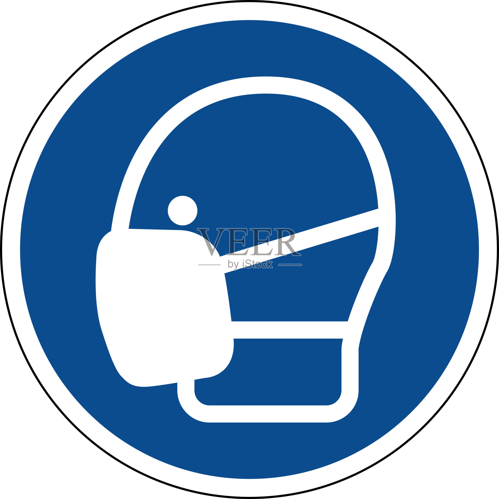 白色背景隔离的蓝色强制标志-必须佩戴安全标记保护-佩戴要求的口罩插画图片素材