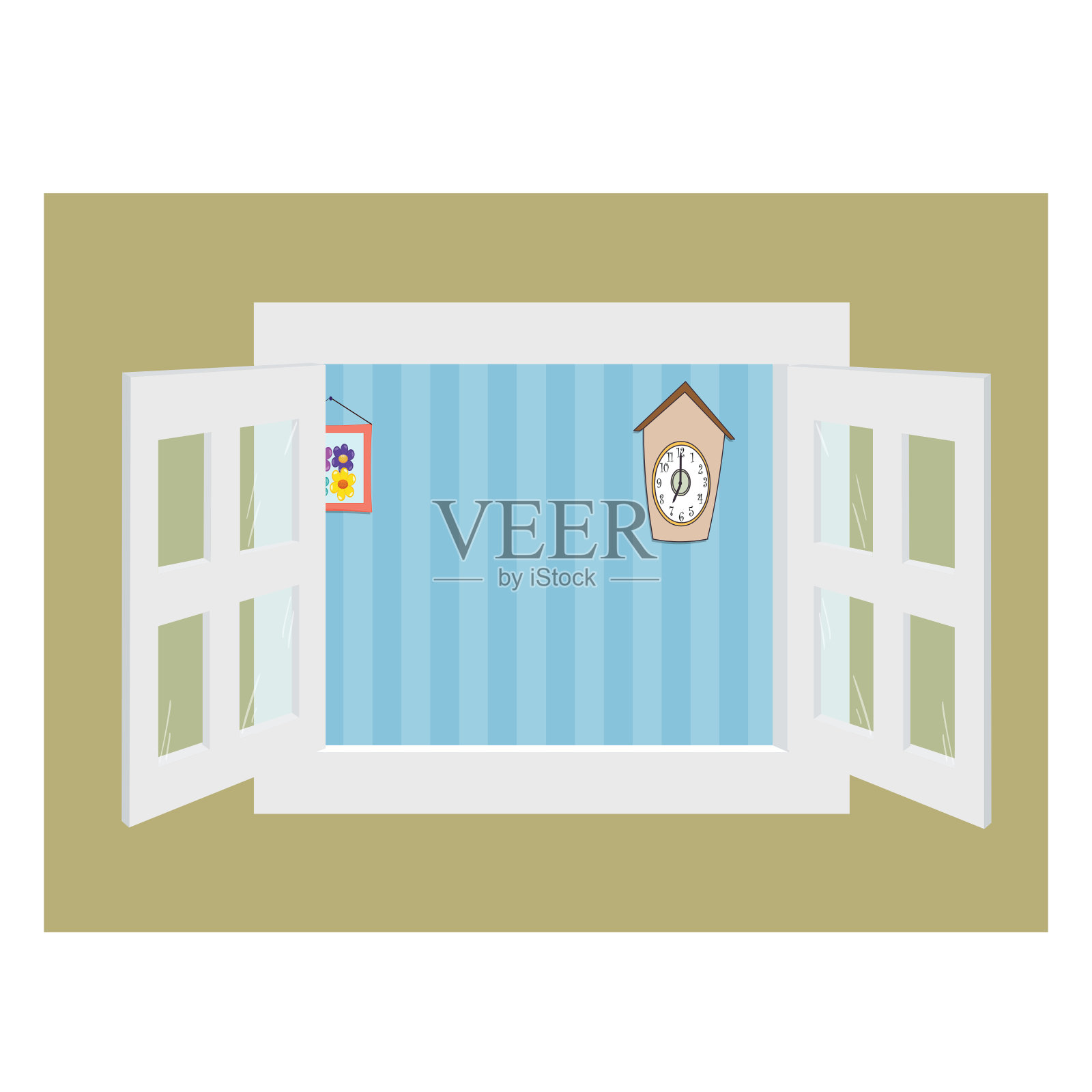 窗口与外部时钟视图插画图片素材
