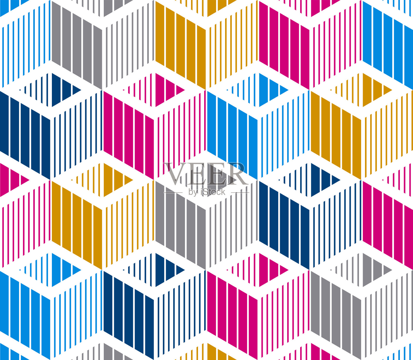 三维立方体无缝模式矢量背景，线条尺寸块，建筑和构造，几何设计。插画图片素材