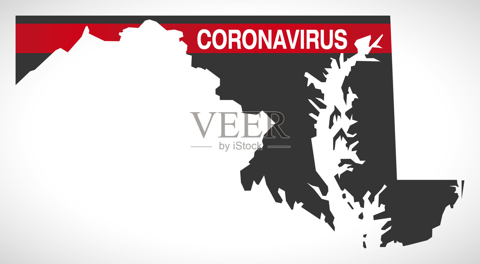 带有冠状病毒警告插图的美国马里兰州联邦州地图插画图片素材